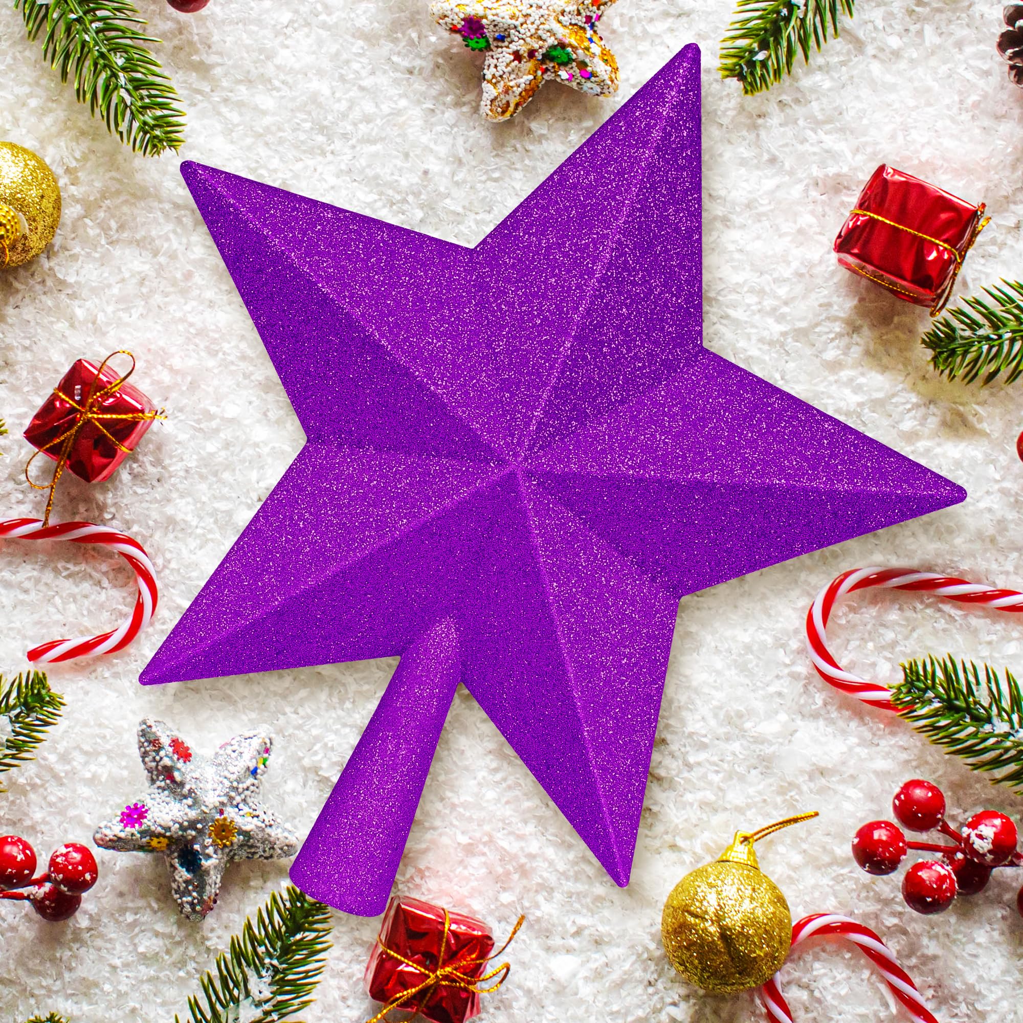 Christmas Tree Ornament, 10 Purple Star Christmas Tree Topper Decorations, Large Xmas Glitter 3D Bethlehem Tree Ornament, Waterp