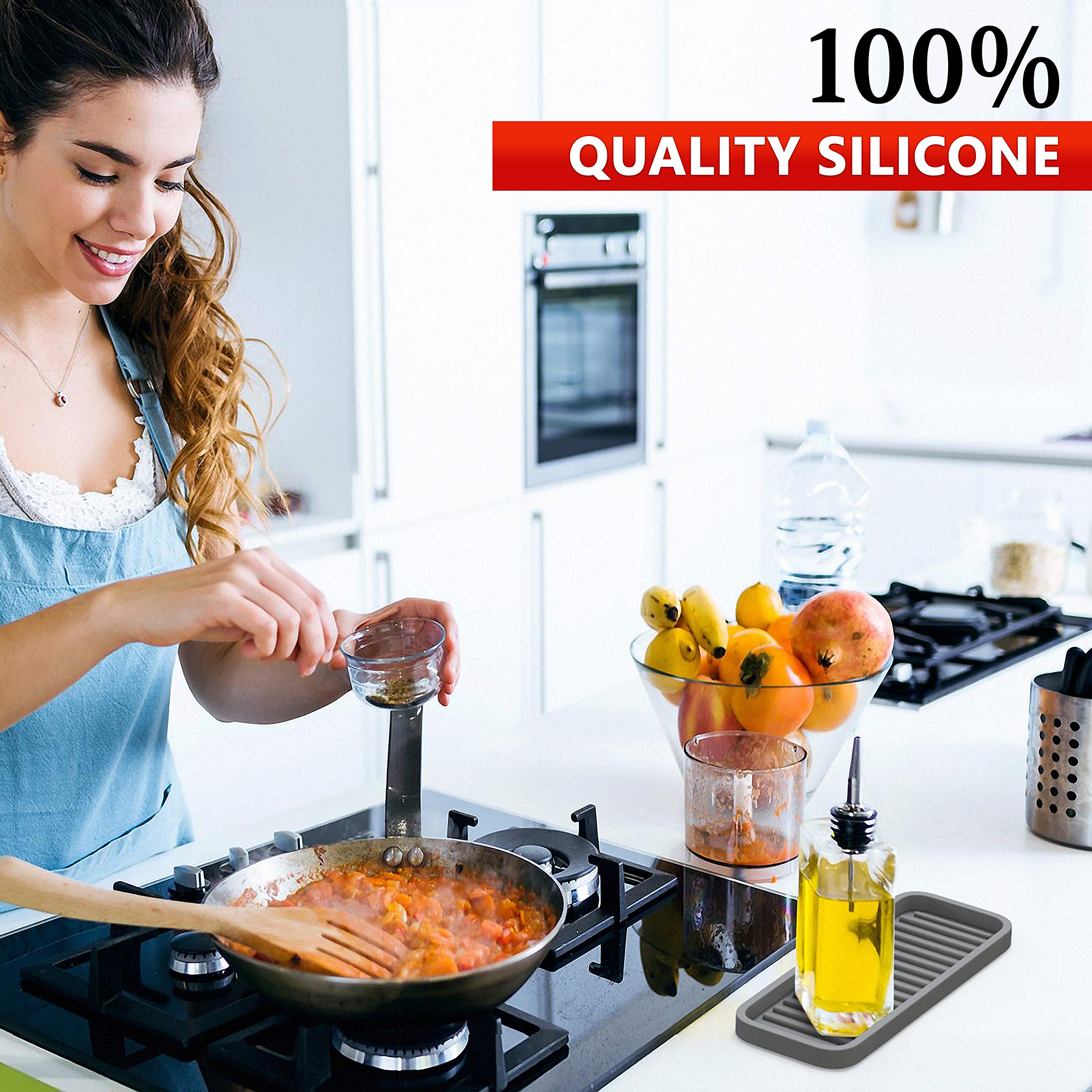 Zappoware Silicone Kitchen Sink Caddy Sponge Holder 9X3.5 (1-Pack) Gray - Bathroom Vanity Tray Organizer, Soap Tray For Dish Scr