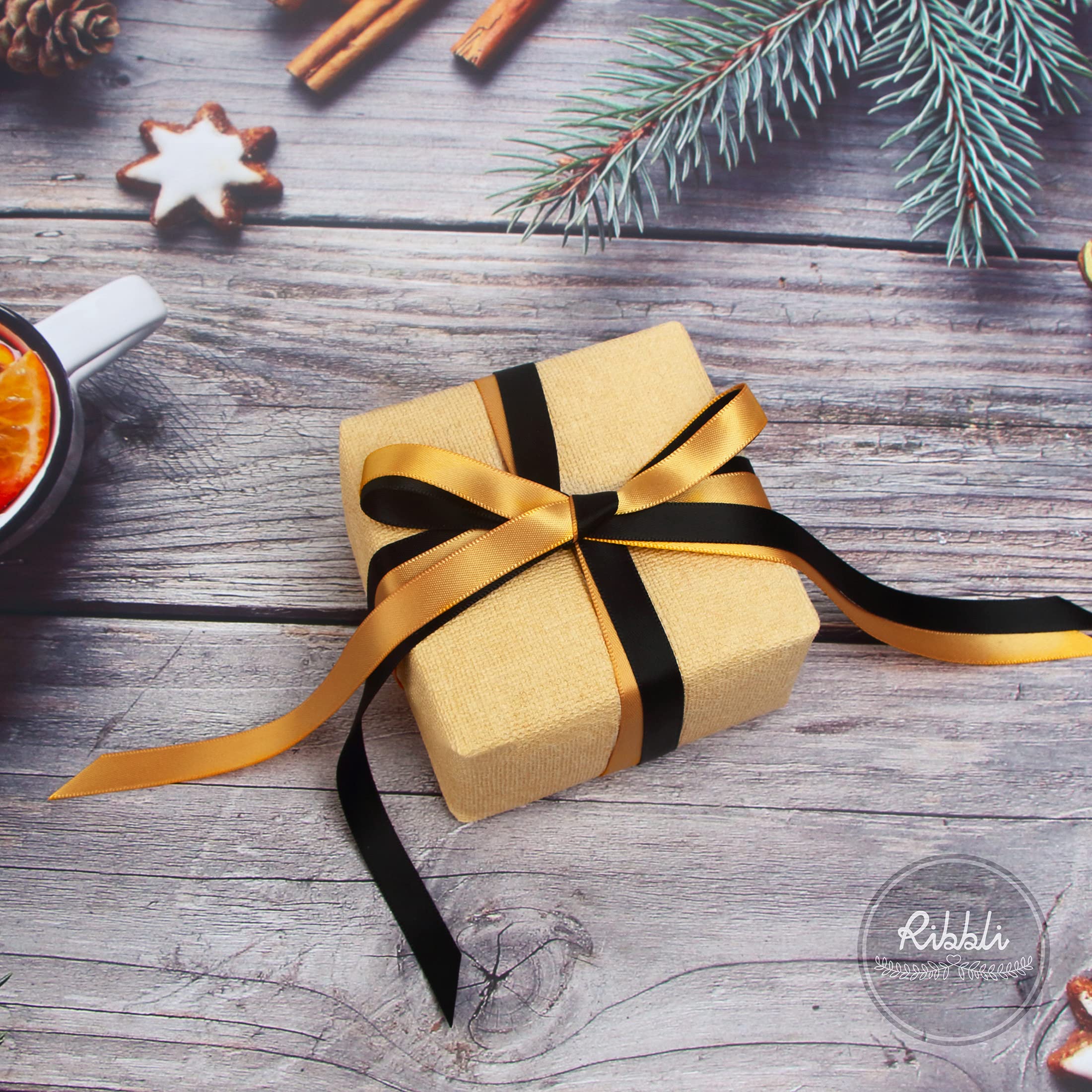Ribbli 2 Rolls Satin Old Gold  Black Craft Ribbon,Total 20 Yards,( Old Gold 38-Inch X 10-Yard, Black 38-Inch X 10-Yard )