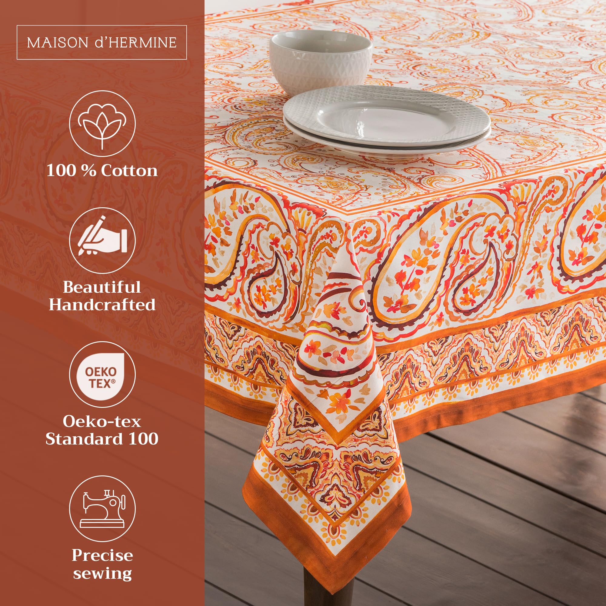 Maison D' Hermine Tablecloth 100% Cotton 70''X120'' Decorative Rectangle Tablecloths Washable Table Cover, Home, Wedding, Restau