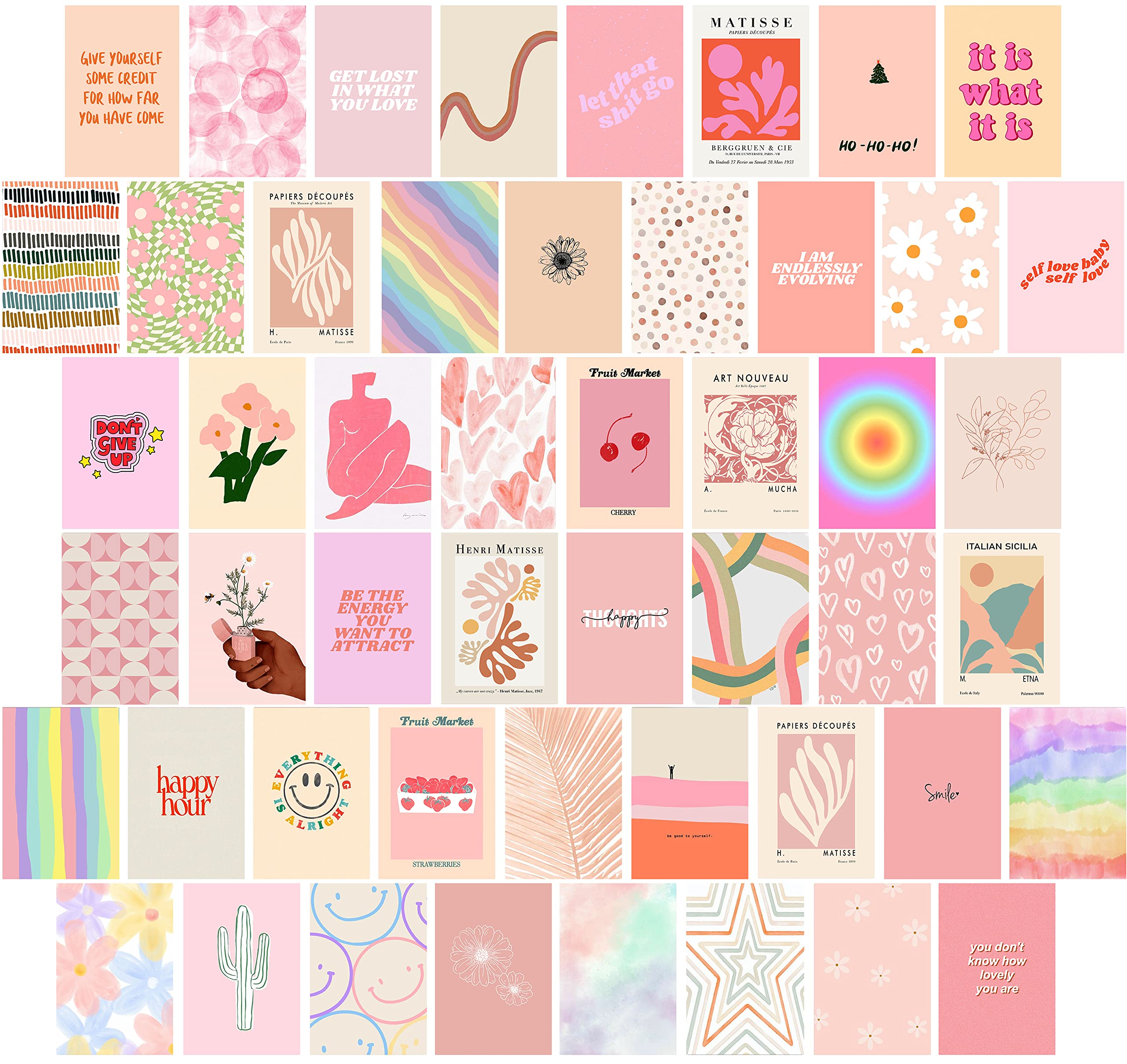 Edus Pink Danish Pastel Room Decor, Danish Pastel Wall Collage Kit, Pink Aesthetic Posters Prints For Wall Decor, 50Pcs (4X6 Inc
