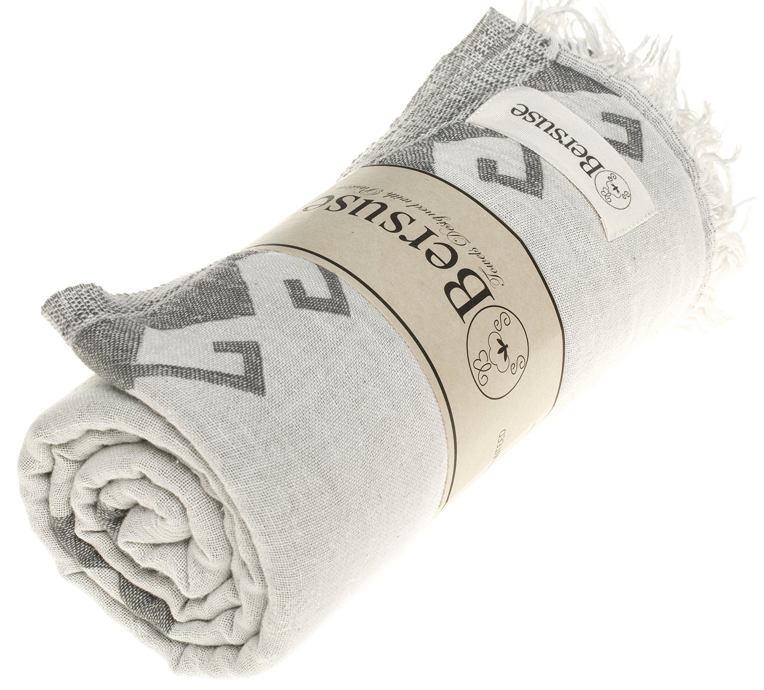 Bersuse 100% Cotton Oaxaca Turkish Towel Beach Towel Bath Towel Dual Layer Peshtemal Beach Blanket Beach Essentials - 37X70 Inch