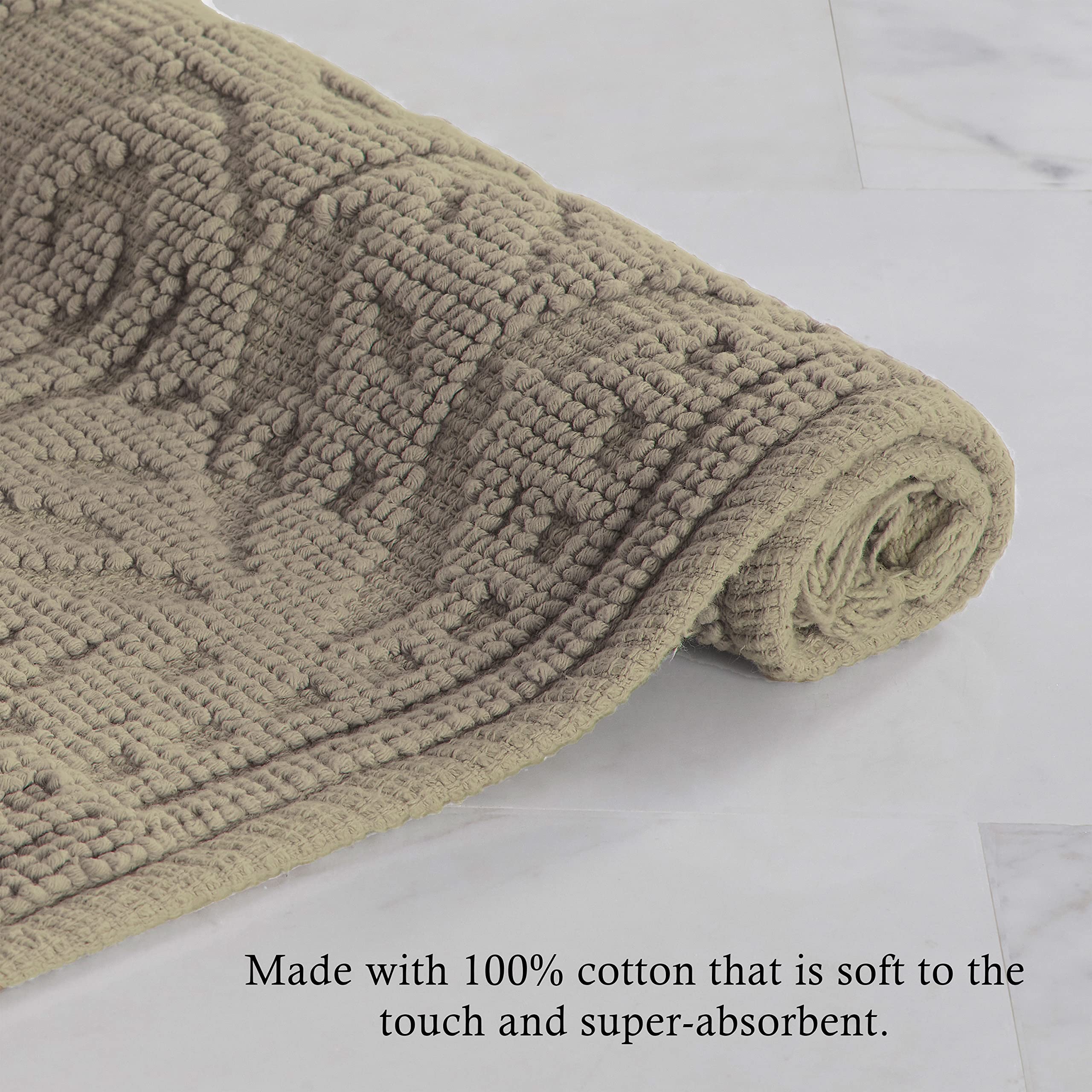 Jean Pierre - Ricardo Bath Mat, Woven Fringe Bathroom Rugs, 100% Cotton, Premium Bathroom Decor - Measures 21'' X 41'' - Linen