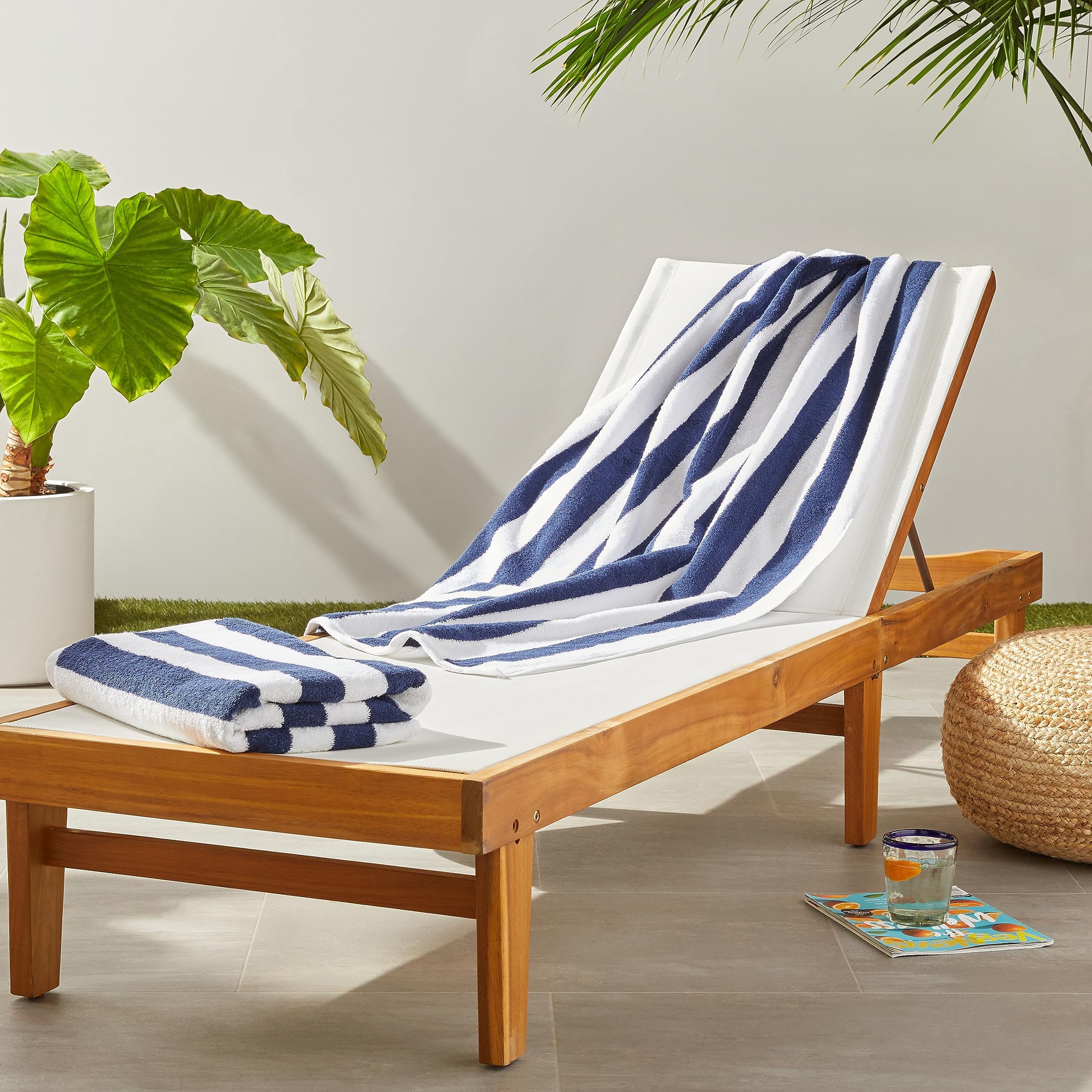 Amazon Basics cabana Stripe Beach Towel  2-Pack  Navy Blue  5984 L x 2992 W