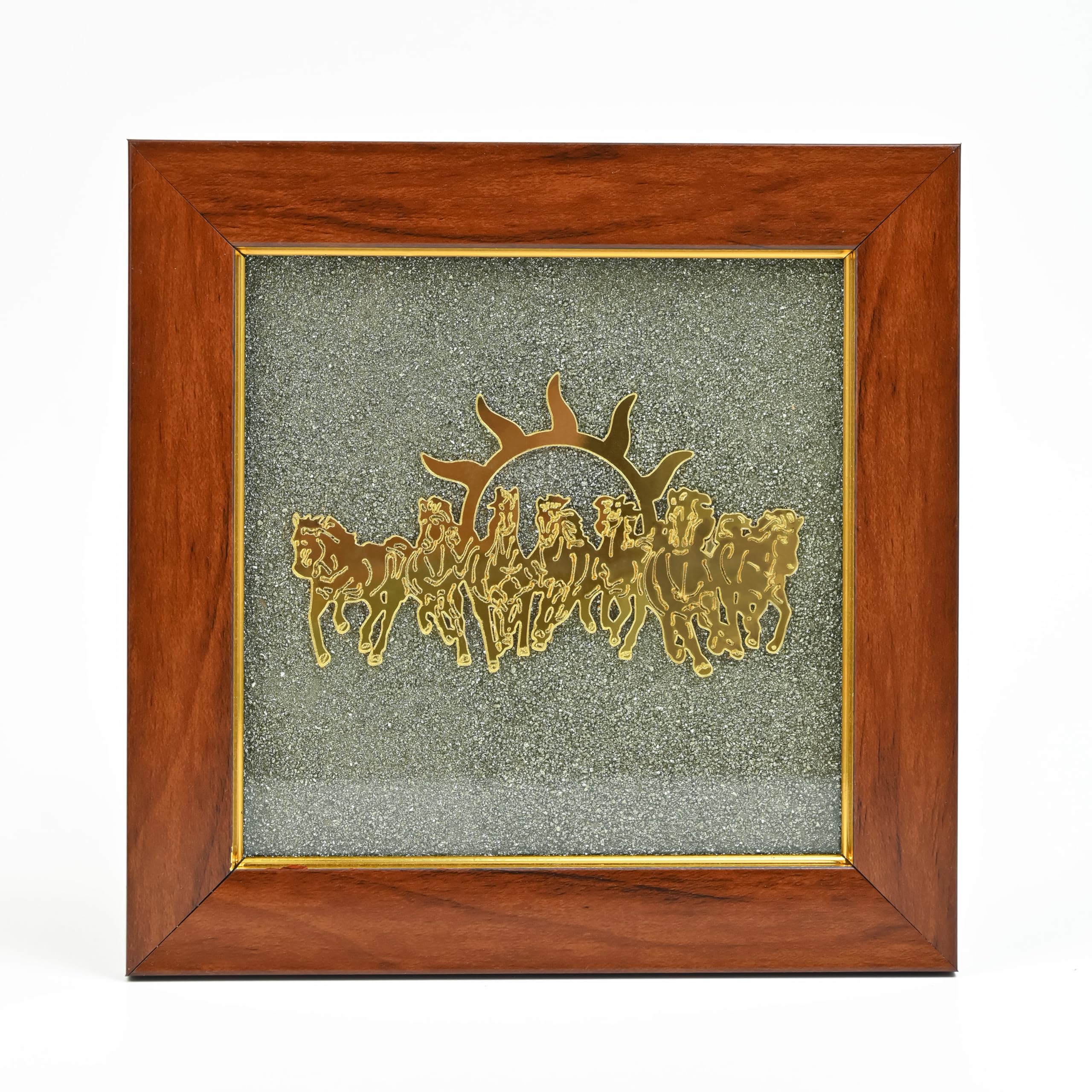 Zaicus Pyrite Stone Frame With 7 Running Horses | Positive Energy Wall Hanging For Living Room, Bedroom & Office | Vastu Showpie