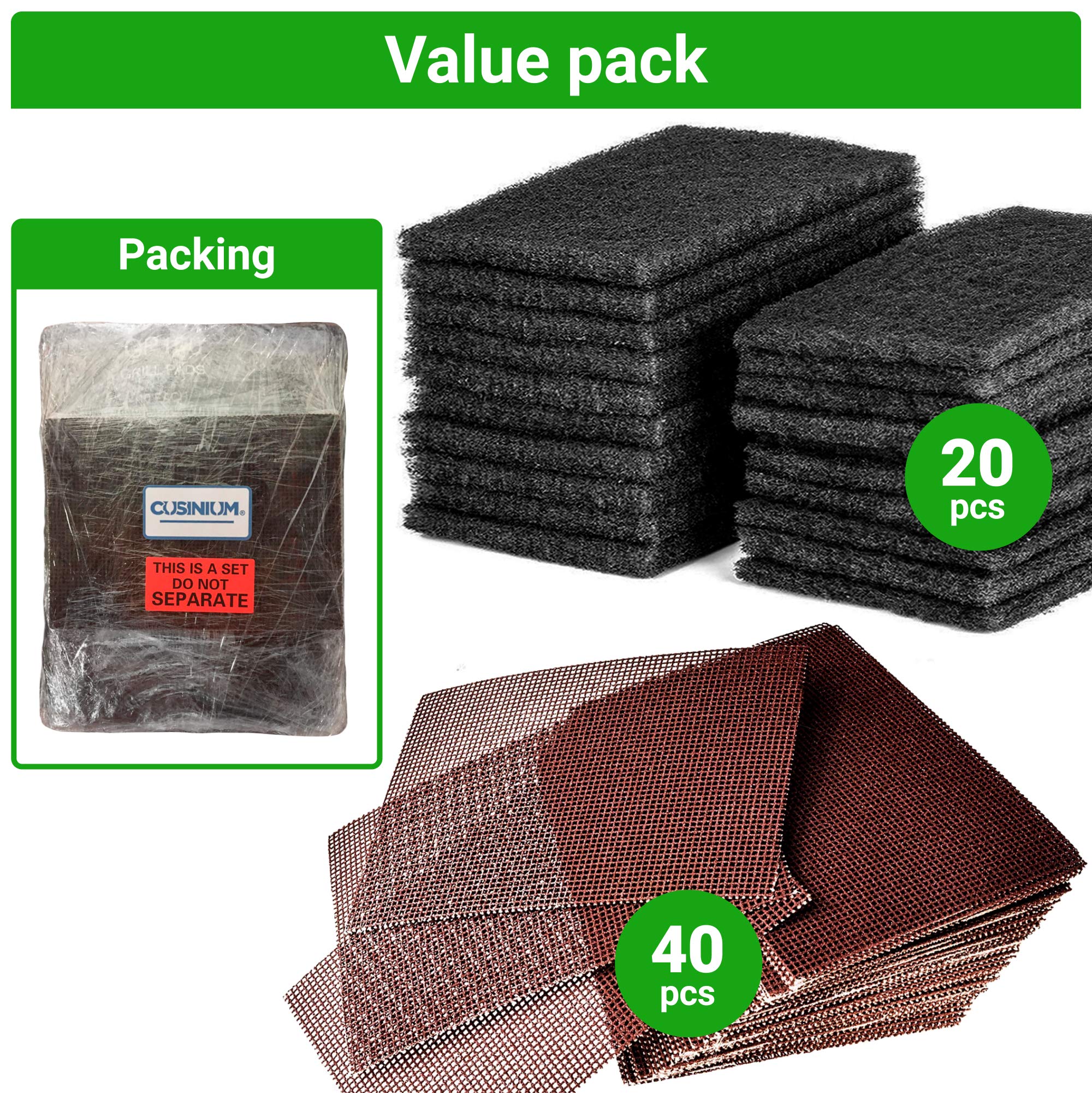 Cusinium 20-Pack Griddle Cleaning Pads + 40-Pack Grill Screens - Griddle Cleaning Accessories Bundle
