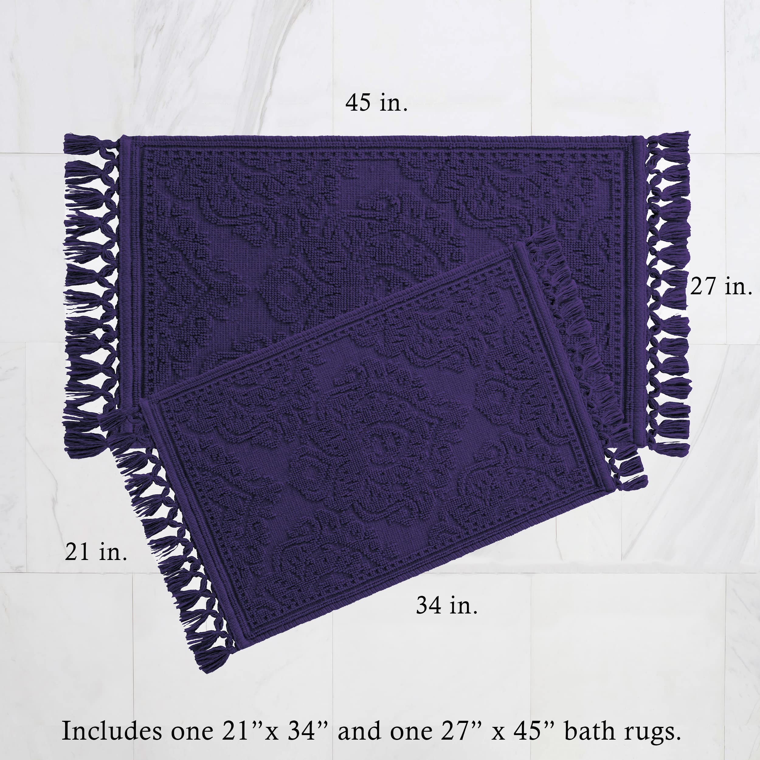 Jean Pierre - Ricardo Bath Mats, Set Of 2 Woven Fringe Bathroom Rugs, 100% Cotton, Premium Bathroom Decor - Measures 17'' X 31''