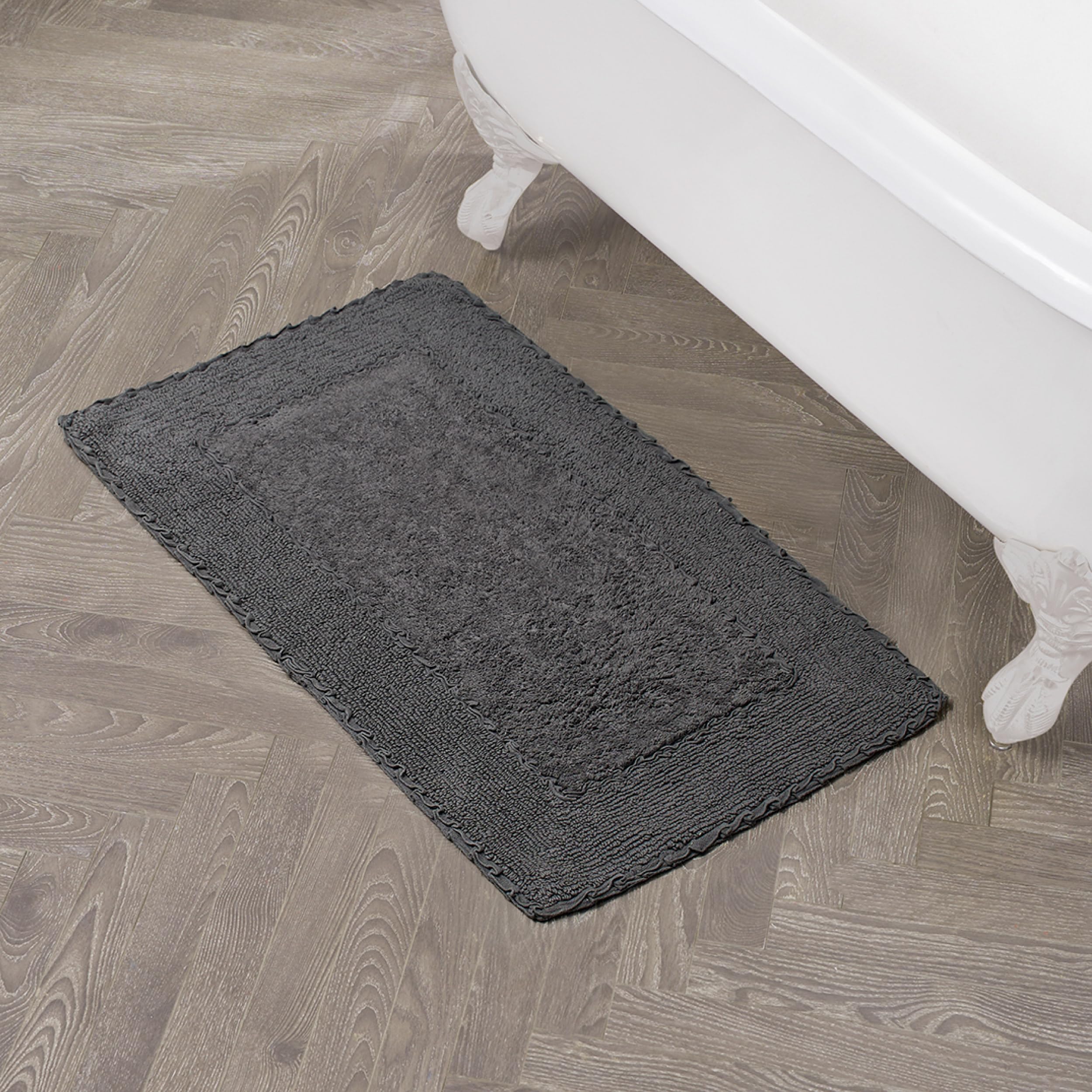 Laura Ashley Ruffle Cotton 20'' X 34'' Bath Rug, Dark Gray