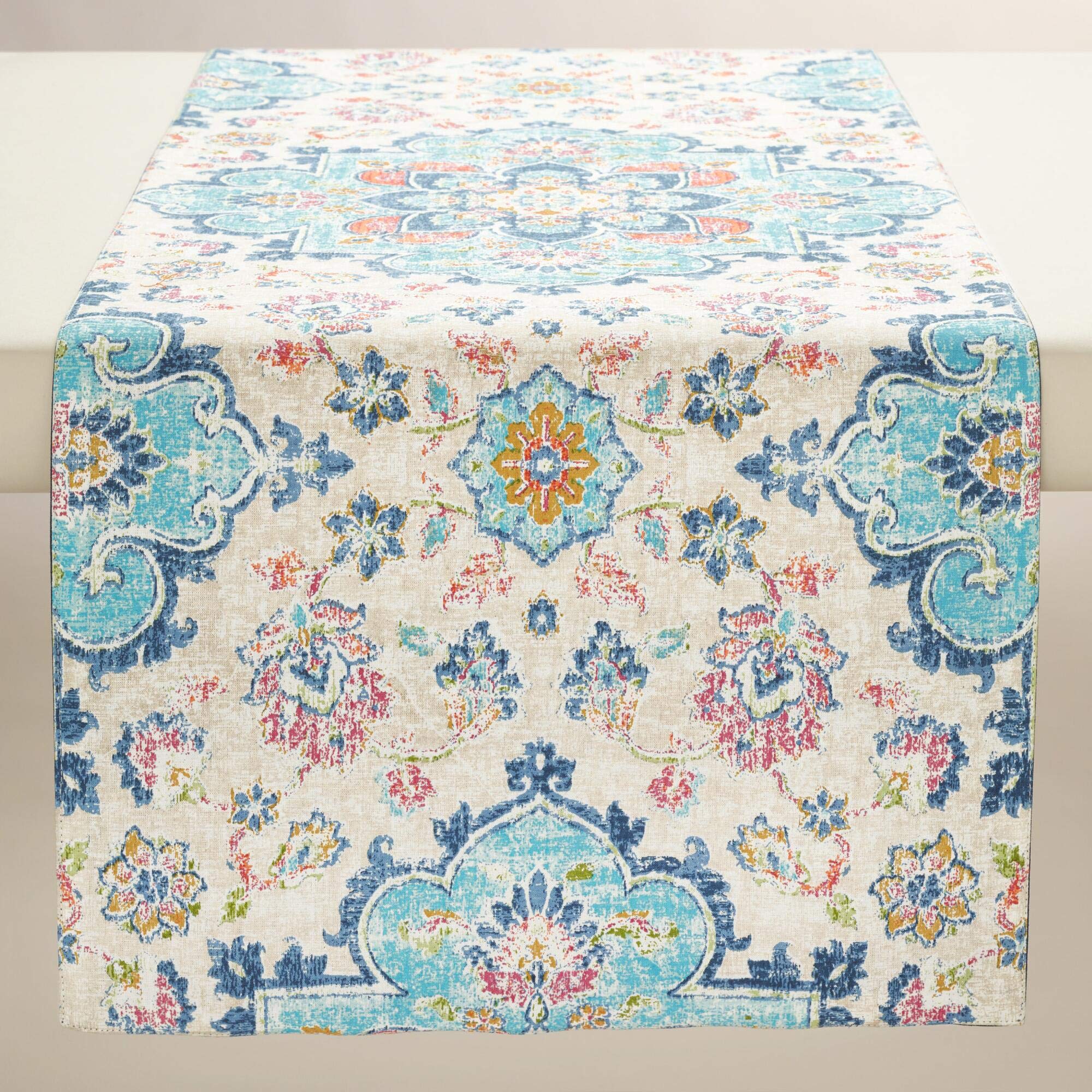 Raghuraj Lifestyle Cotton Lapis Home Decor Table Runner (15x70 inches, White)