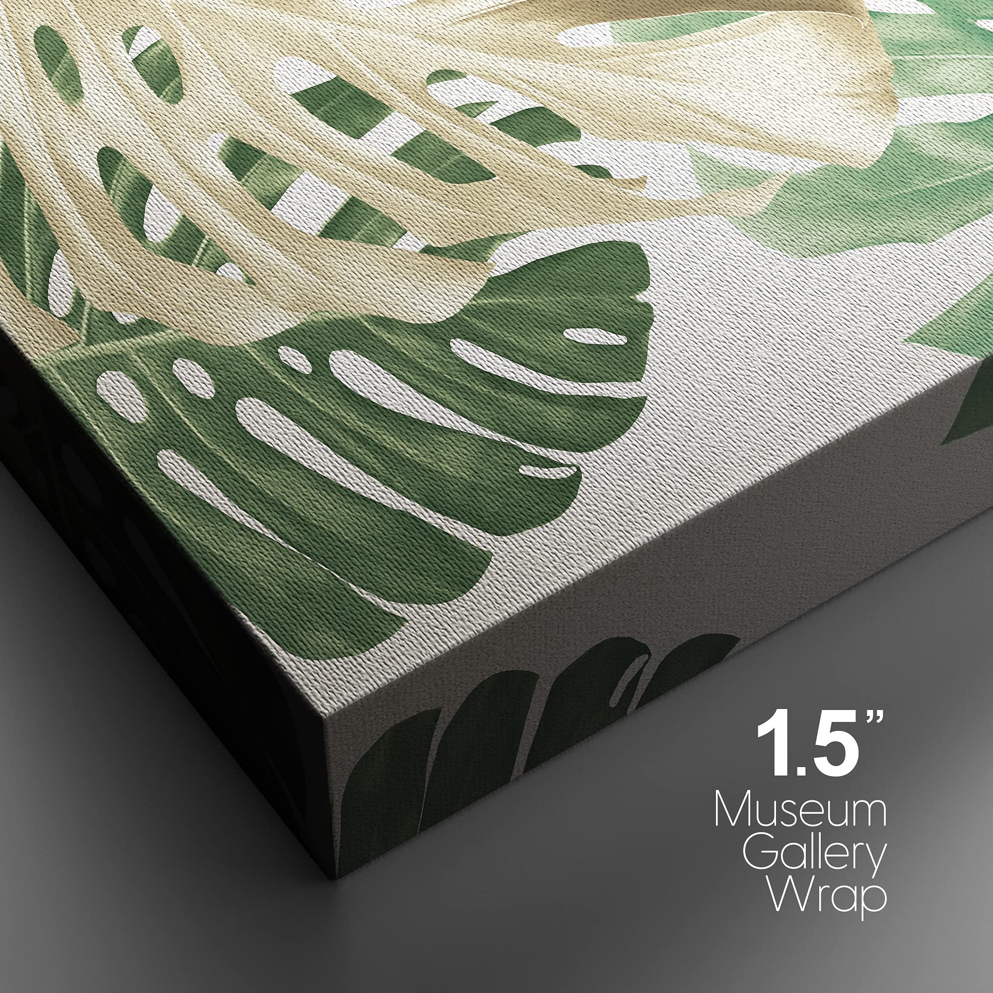 Nwt Canvas Print Wall Art Green & Gold Monstera Leaf Trio Floral Plants Illustrations Modern Art Tropical Closeup Colorful Multi