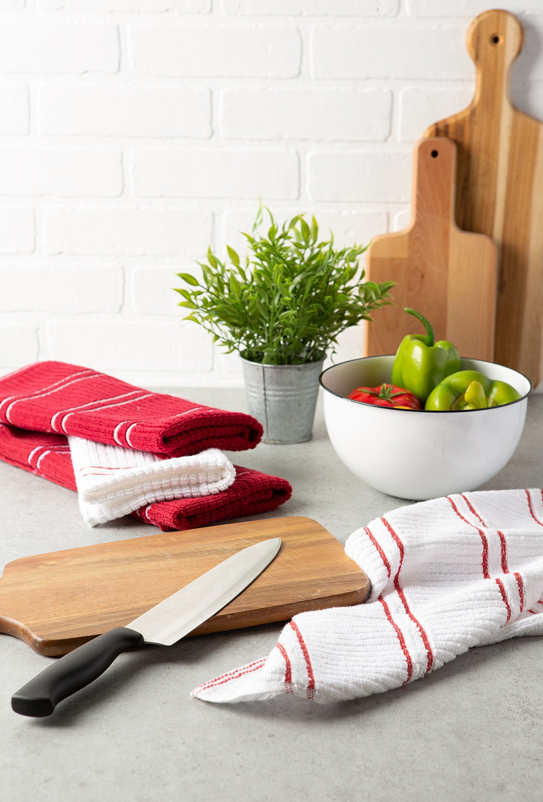 J&M Red Ribbed Terrydishtowel (Set of 6)