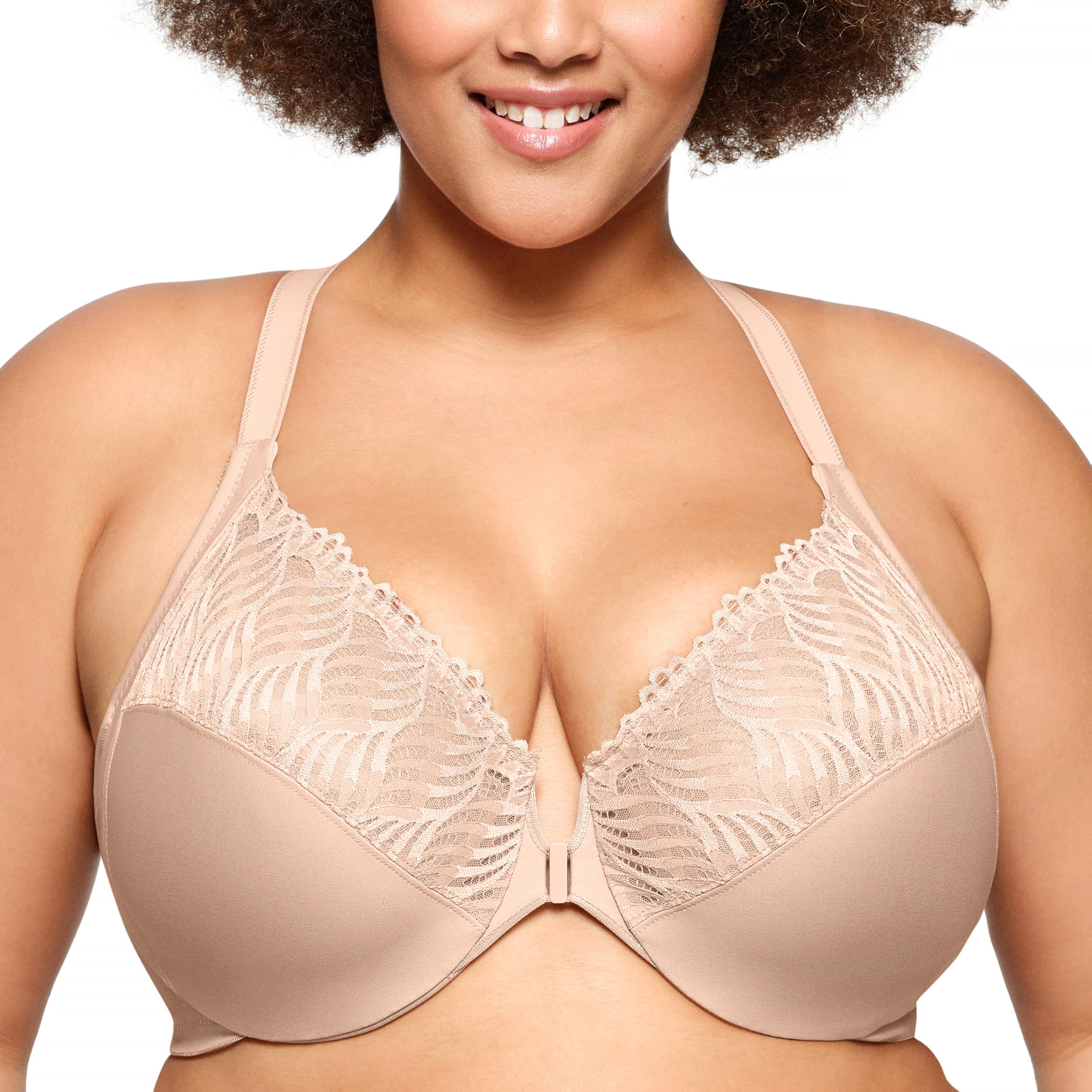 Glamorise Full Figure Plus Size Front-Closure T-Back Wonderwire Bra Underwire 1246 Cafa
