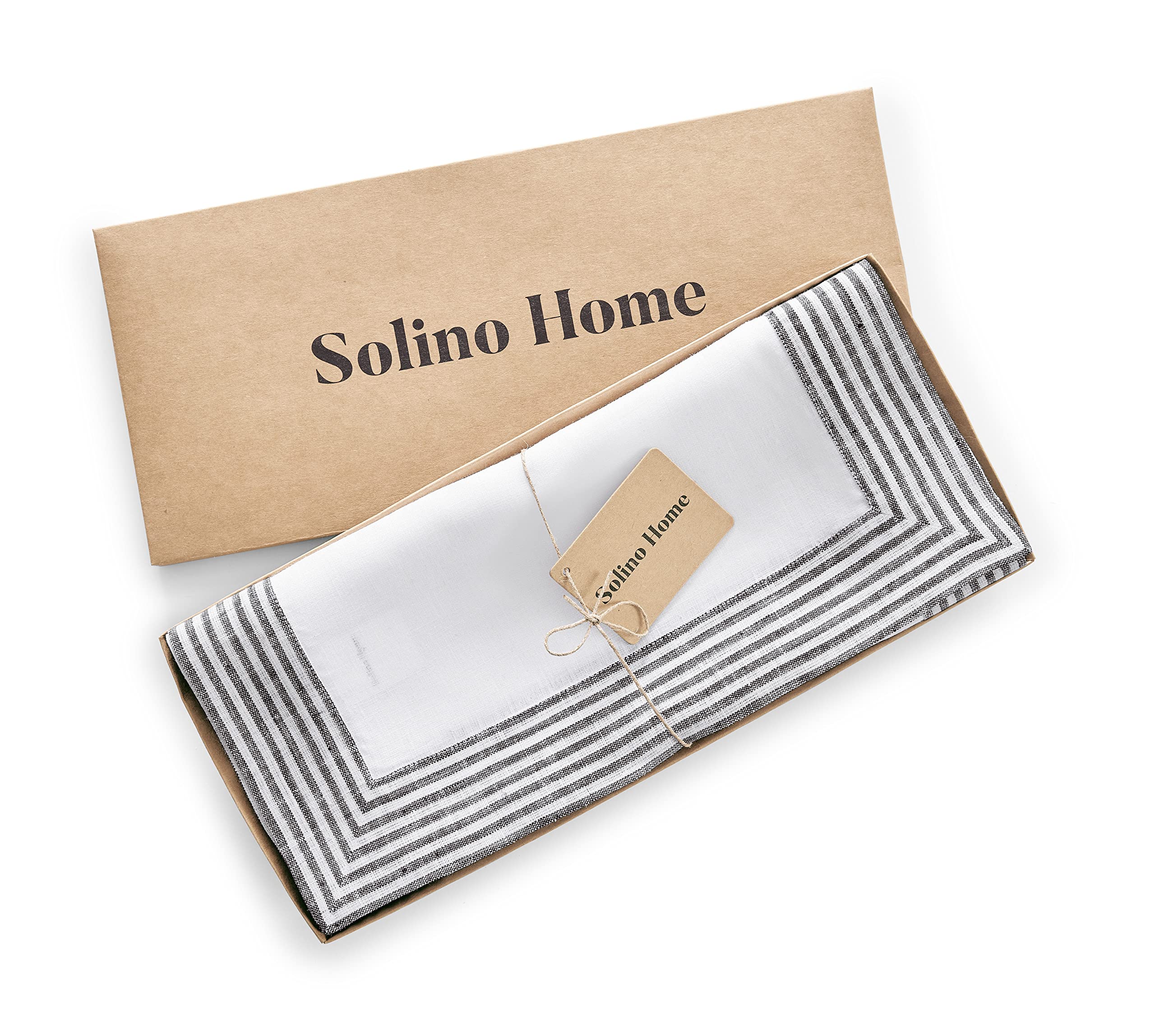Solino Home Linen Table Runner 72 Inches Long - Lucca, 100% Pure Linen Black Table Runner 14 X 72 Inch Ideal For Wedding, Partie