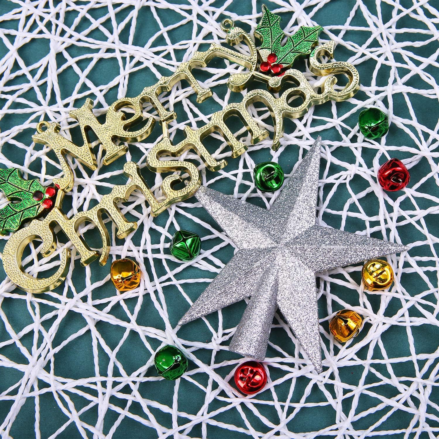 Aneco Glitter Silver Christmas Tree Topper 6 Inch Shatter-Proof Christmas Tree Decoration Treetop for Holiday Ornament or Home D