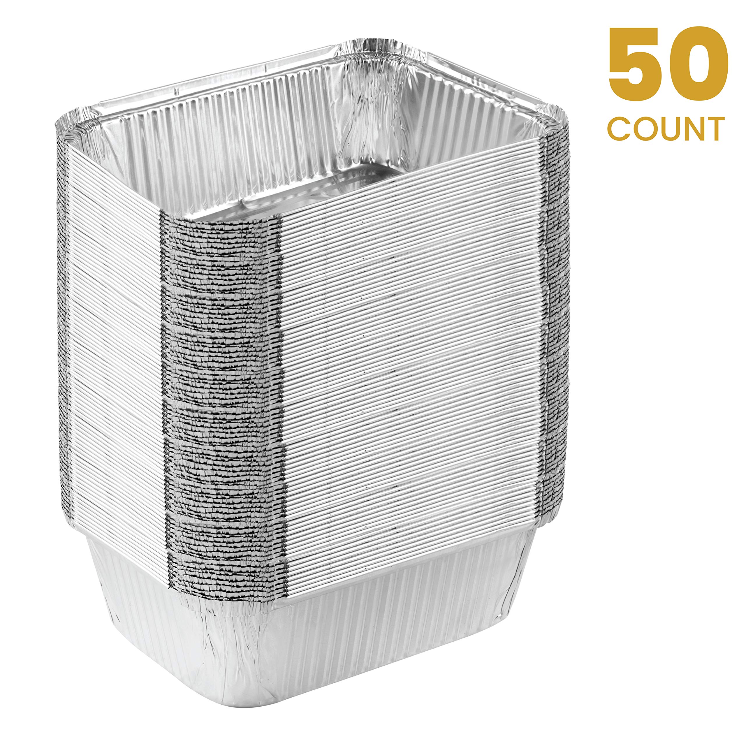 PLASTICPRO Disposable 5 LB Aluminum Takeout Tin Foil Baking Pans 7'' X 10'' X 3'' Inch Bakeware - Cookware Perfect for Baking Cakes Brownies Bread  Meatloaf  Lasagna  or Lunchbox  Pack of 50