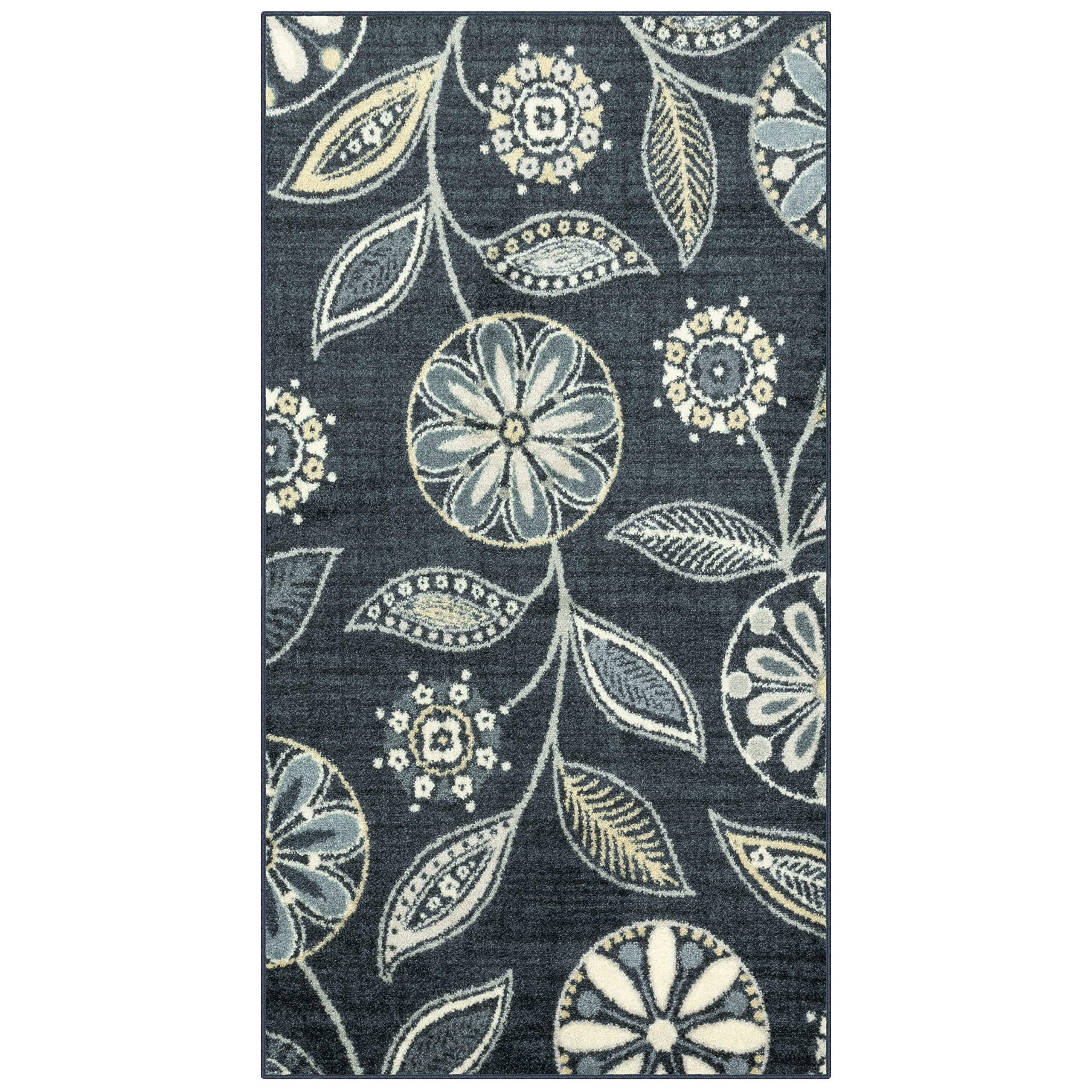 Maples Rugs Reggie Floral Non Skid Area Rugs for Living Room and Bedroom [Made in USA], Persian Blue, 34 x 6