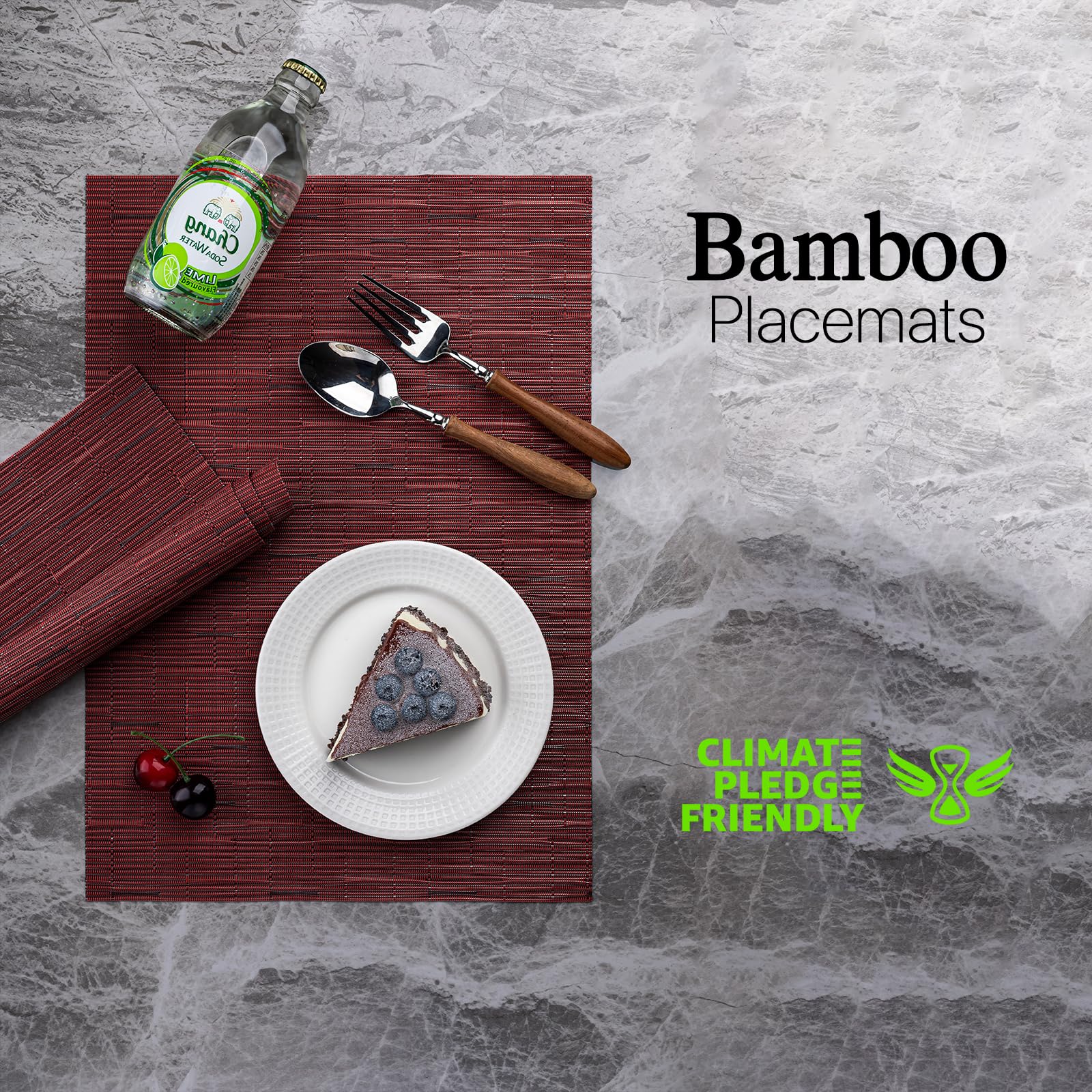 Lexmore Pvc Woven Placemats 6 Pcs Wipeable Indoor/Outdoor Table Mats Washable Vinyl Place Mats For Dining Table, Set Of 6-Burgun