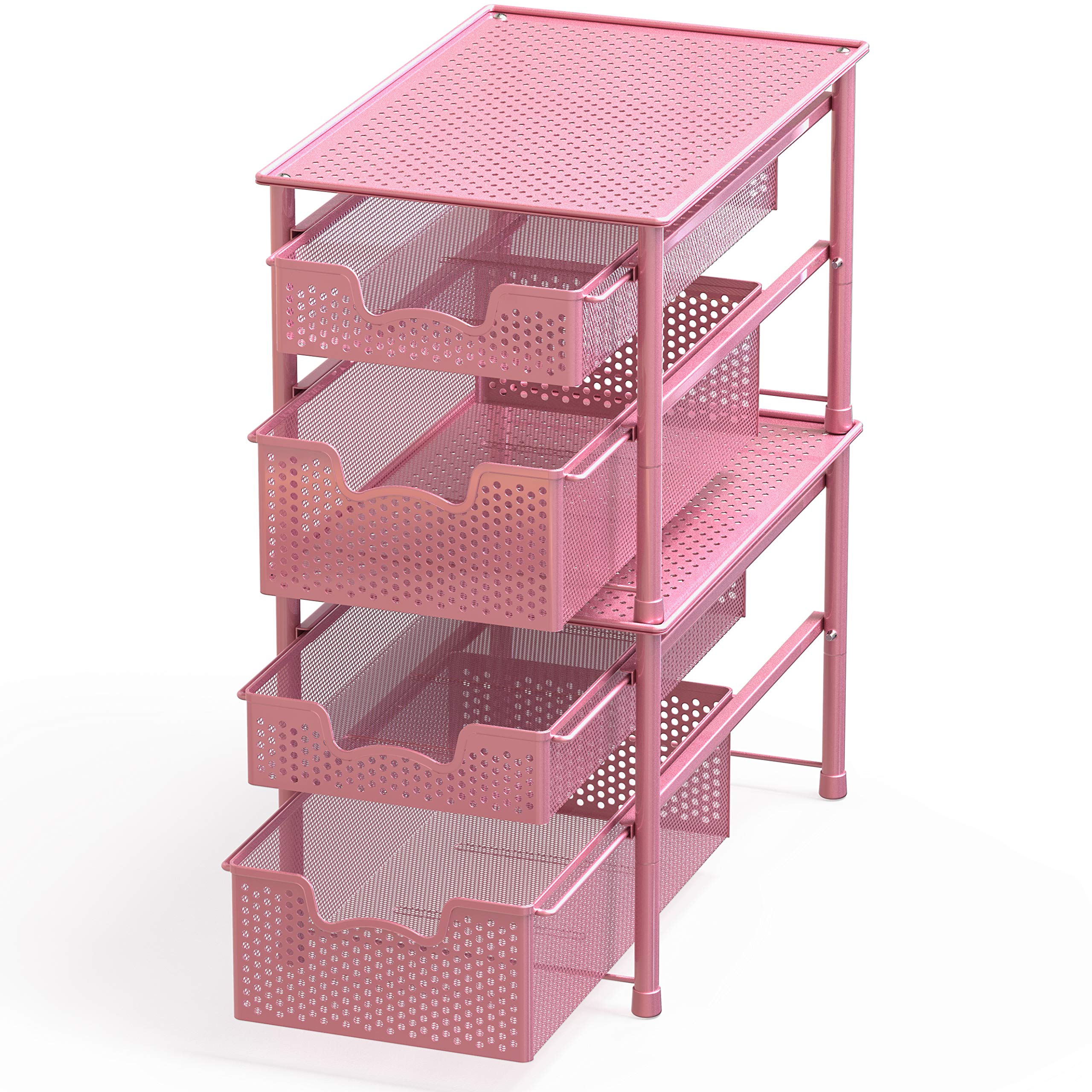 Simple Houseware Stackable 2 Tier Sliding Basket Organizer Drawer  Pink