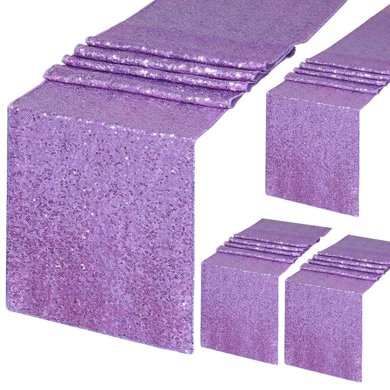B-Cool Purple Table Runners 4 Pack 12X72 Inch Sequin Lavender Runner For Tables Halloween Party Decor Christmas Holiday Birthday