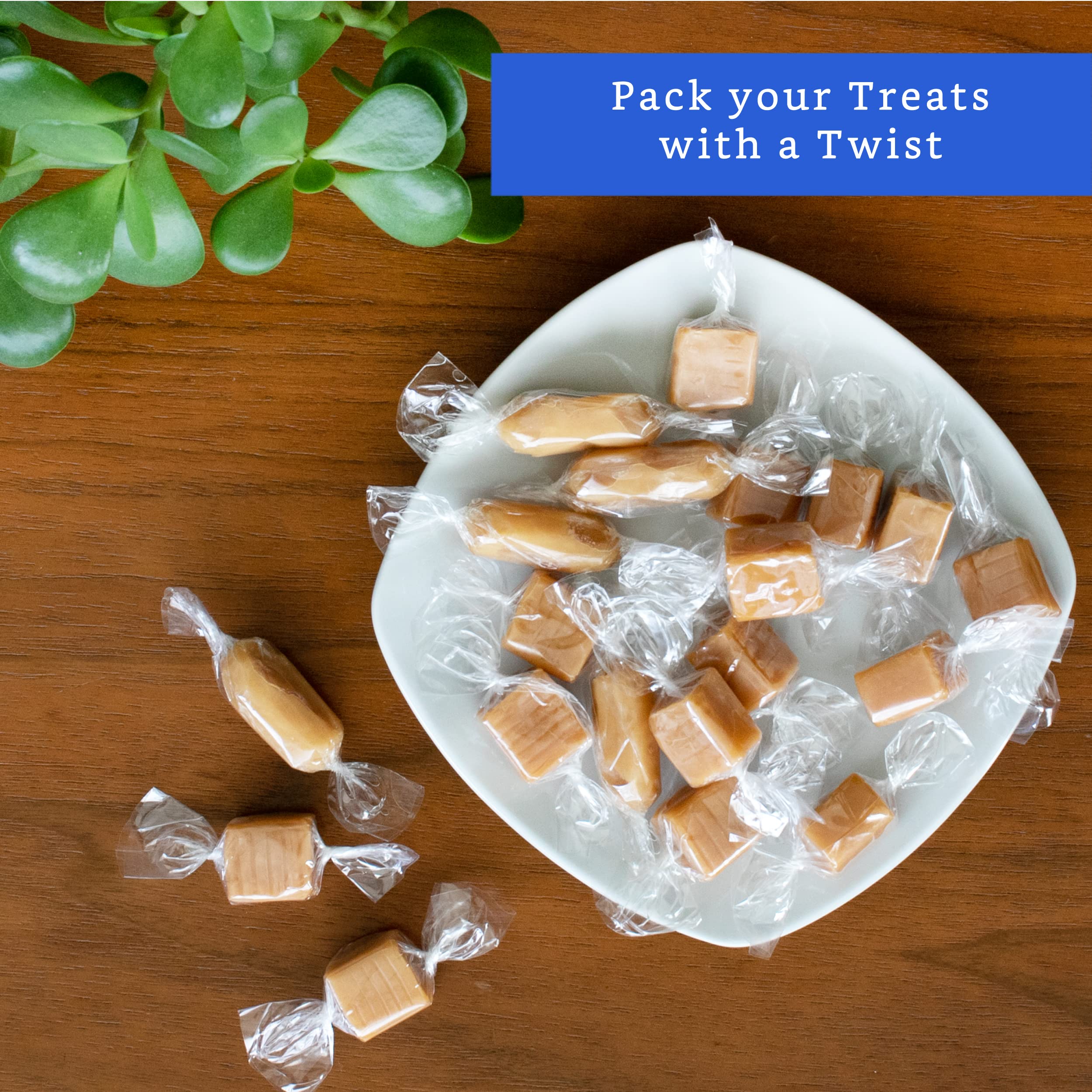 Fiesta Wraps Clear Candy Wrappers For Caramels (600 Pcs, 2.5 X 3.5 Inches) - Natural Clear Cellophane Candy Wrappers - Caramel W