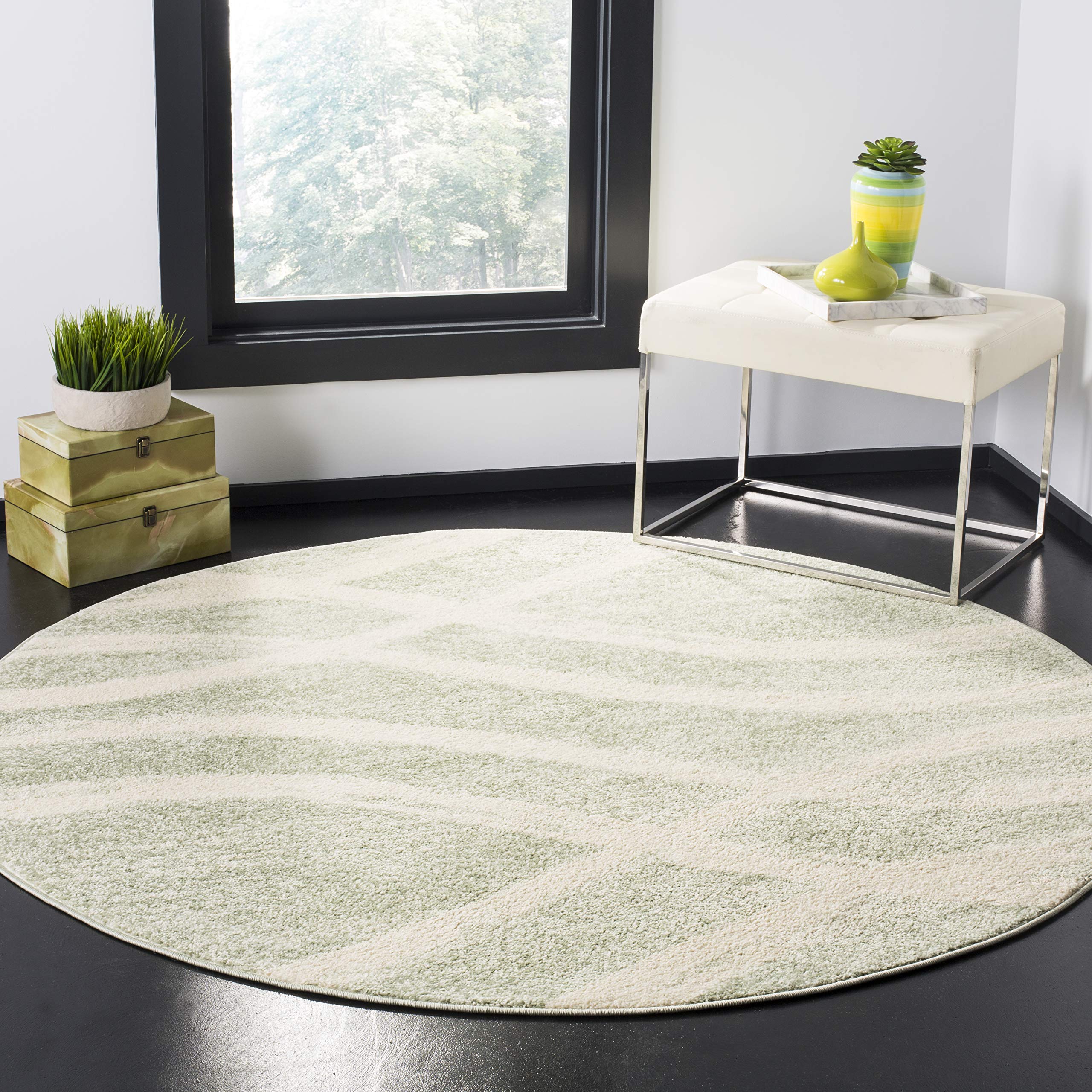 SAFAVIEH Adirondack Collection 5 Round Sage/Cream ADR125X Modern Wave Distressed Non-Shedding Living Room Dining Bedroom Foyer 