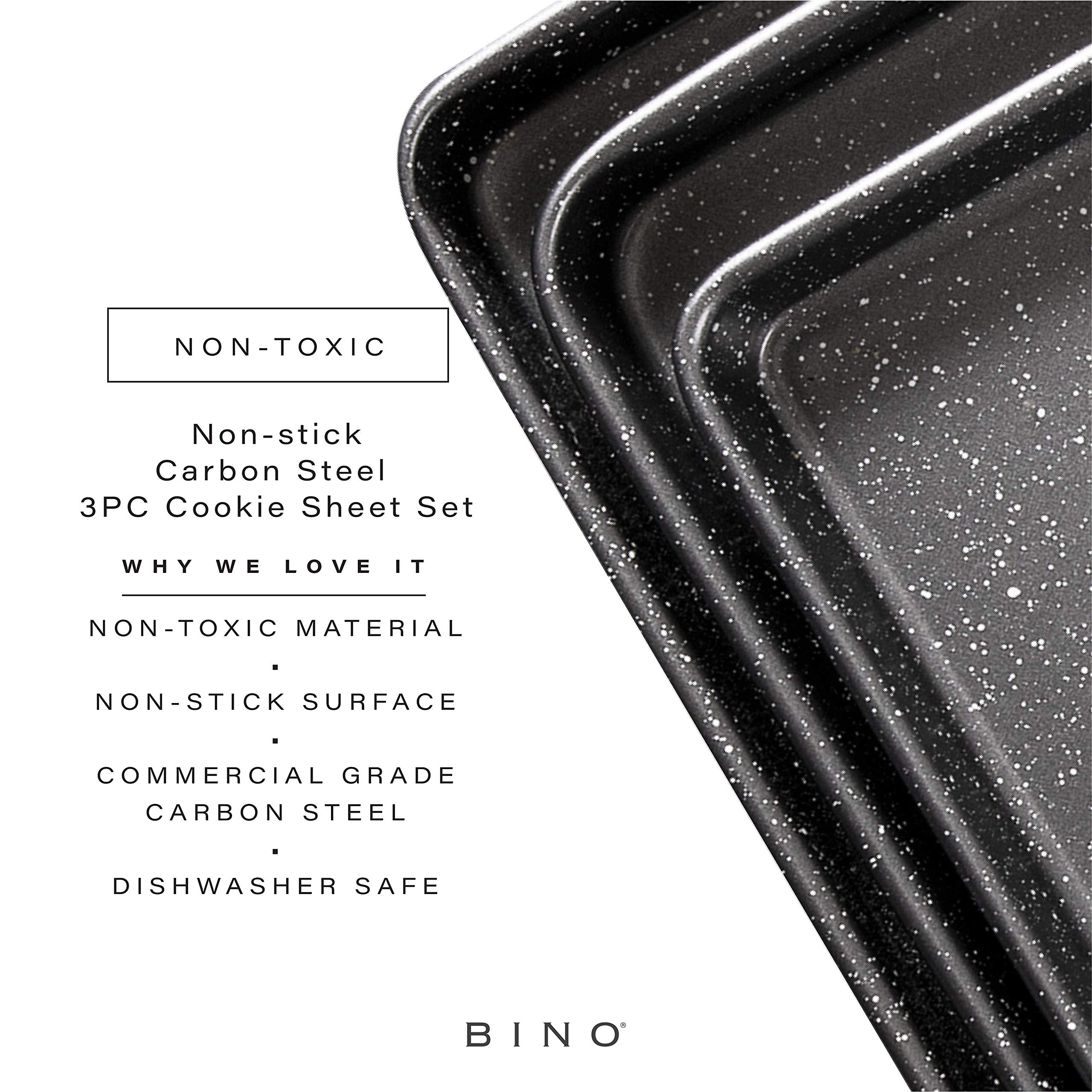 BINO Nonstick Cookie Sheet Set, 3-Piece Carbon Steel Bakeware, Speckled Gunmetal, Oven Safe, Model 28038-SGM