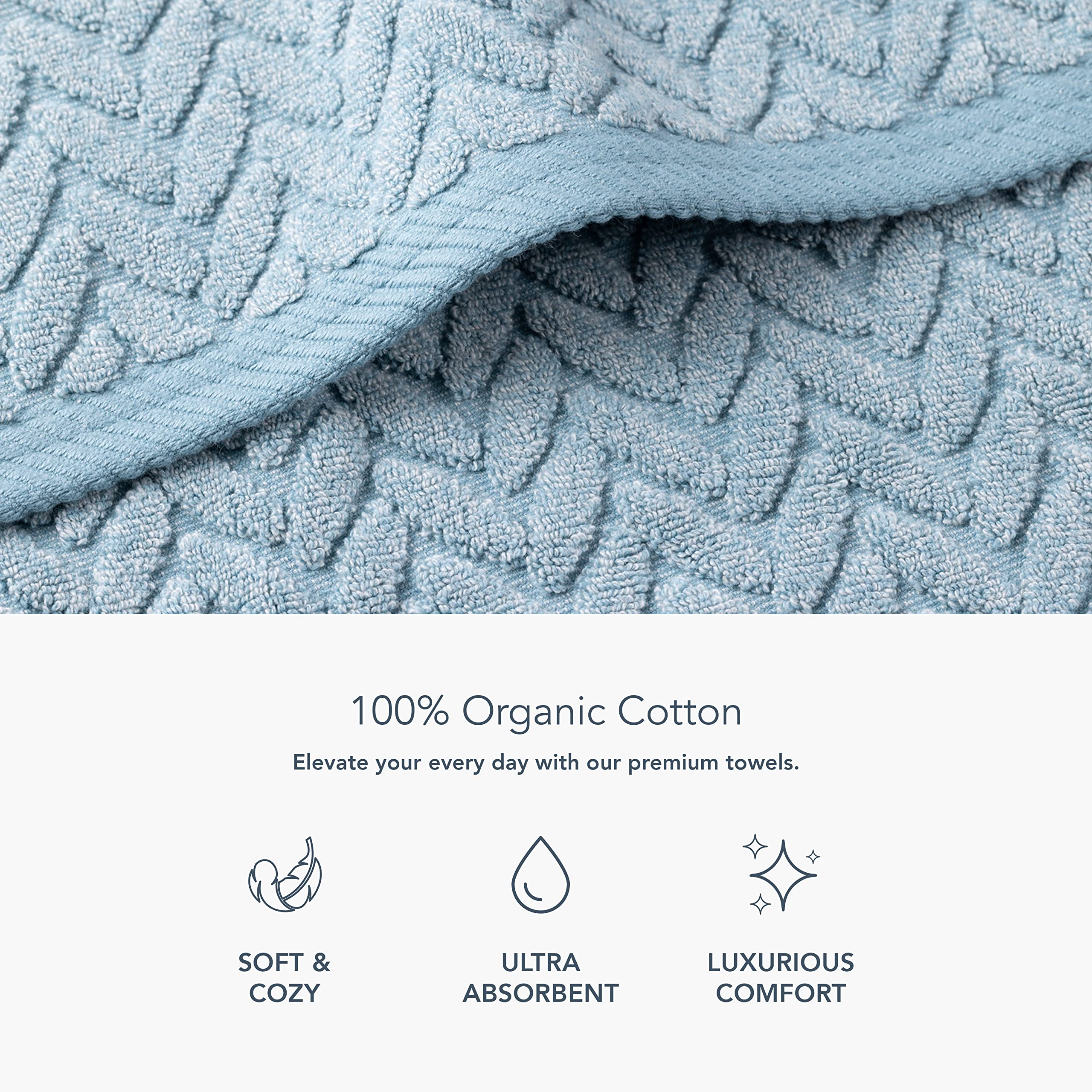 Texere 100% Organic Cotton Jacquard 650 Gsm Premium Bath Towel Sets - Extra Absorbent Quick Dry And Plush (Cable, Smoke Blue, 2