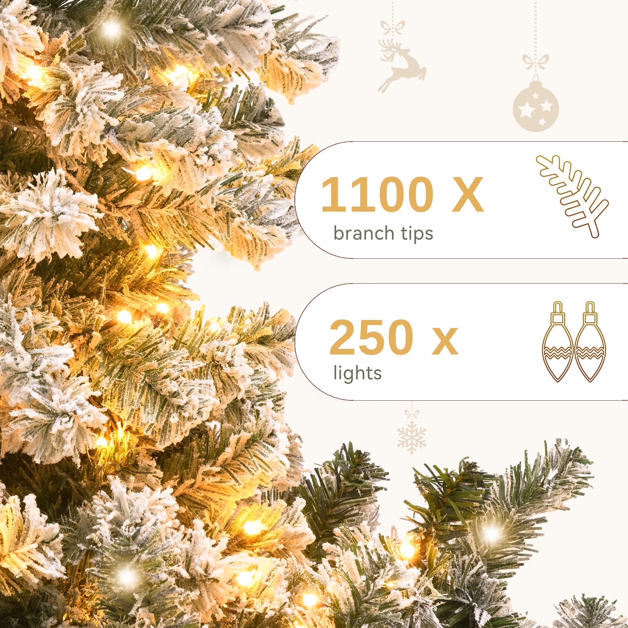 YITAHOME 6 FT Prelit Snow Flocked Christmas Tree with Remote, Hinged Pine Christmas Tree with 250 Warm White/Multicolor Changing