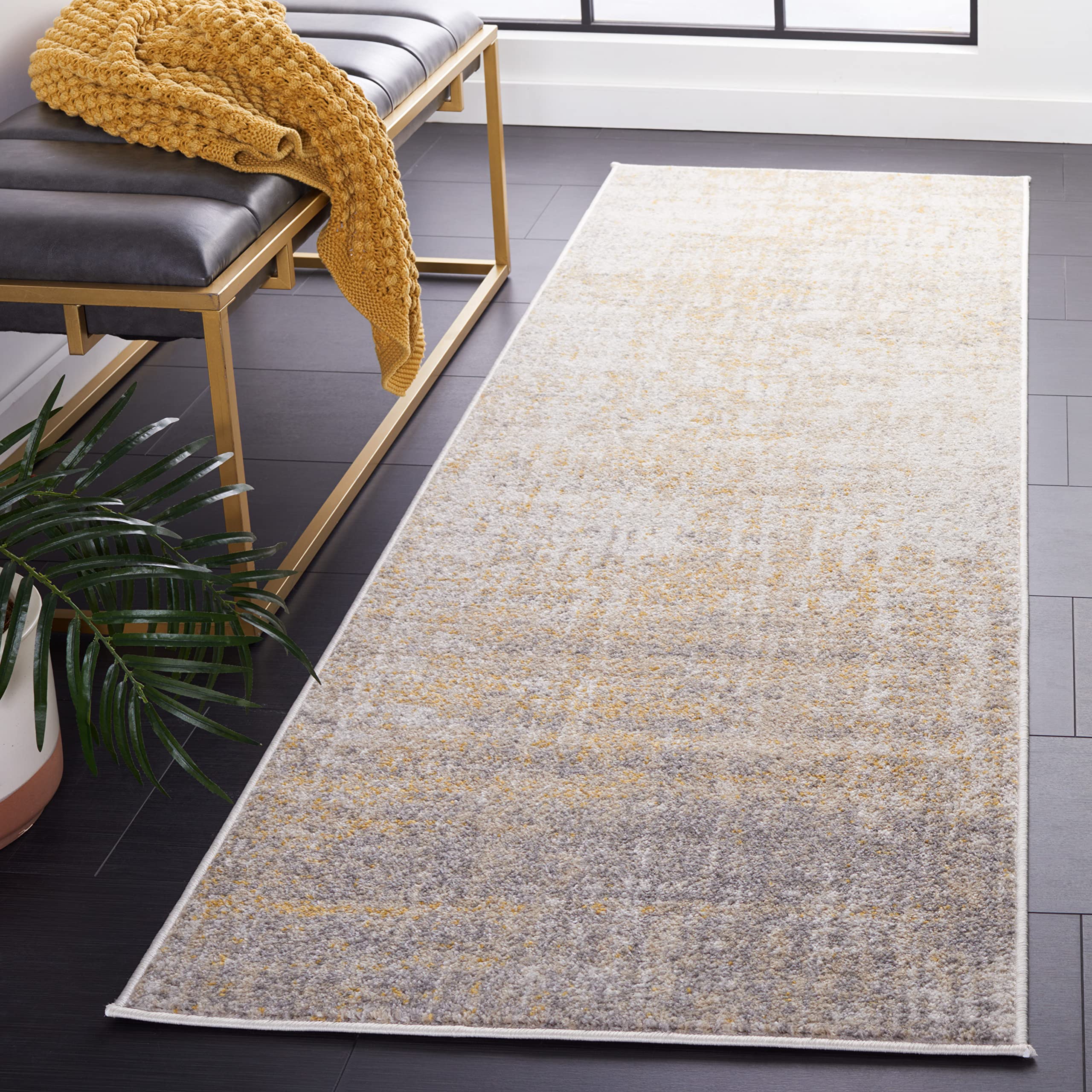 SAFAVIEH Adirondack Collection Runner Rug - 26 x 10, Creme & Gold, Modern Abstract Design, Non-Shedding & Easy Care, Ideal for