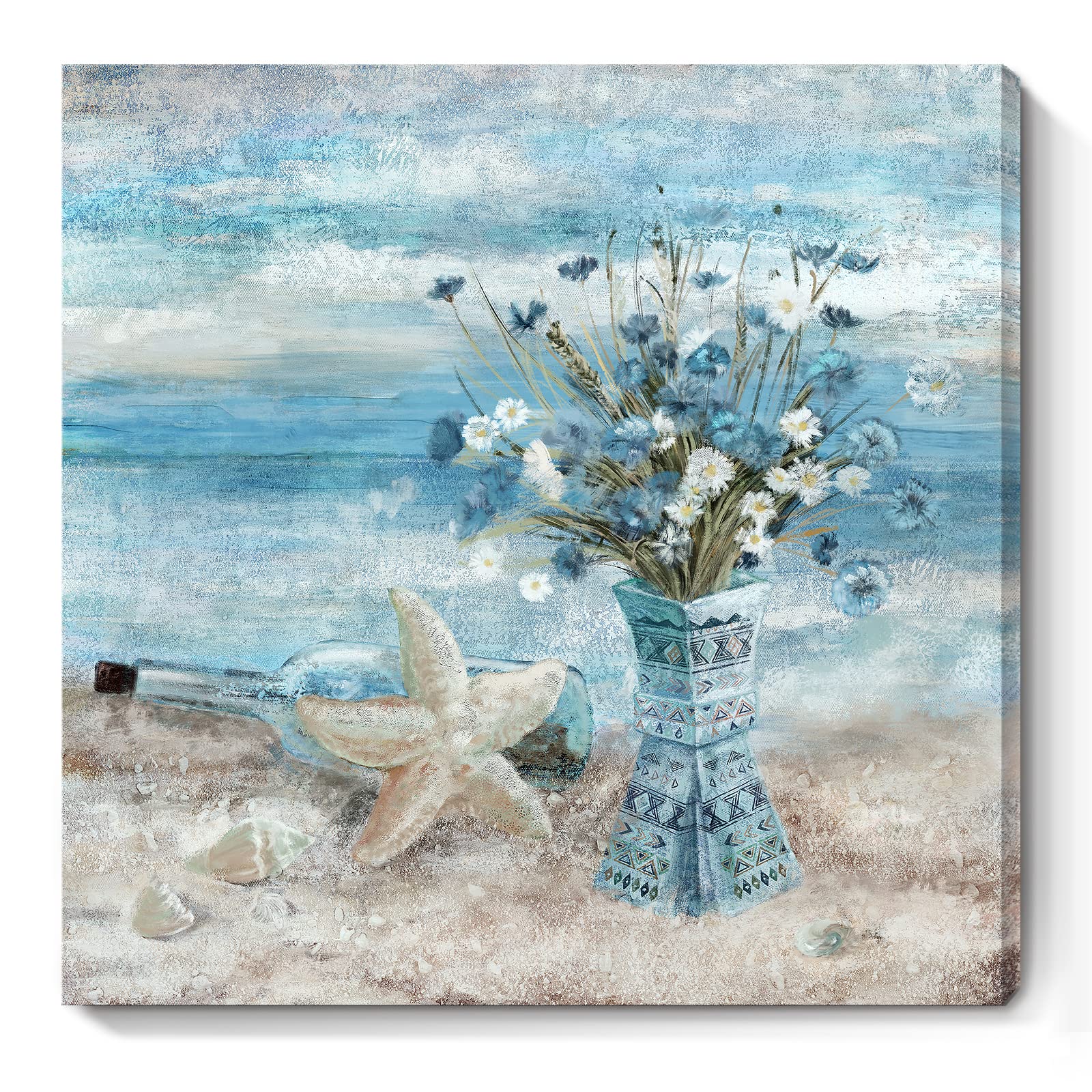 Large Canvas Wall Art For Living Room Blue Beach Wall Decor Ocean Theme Print Seaside Framed Artwork For Bedroom Bathroom Abstra