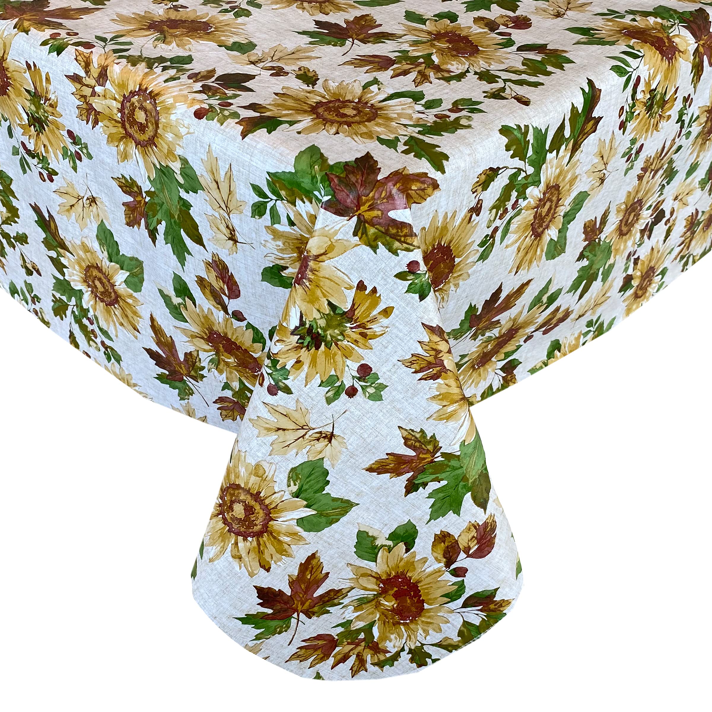 Newbridge Sunflower Fields Print Vinyl Flannel Backed Tablecloth, Country Rustic Vinyl Table Cloth With Flannel Backing, 70    R