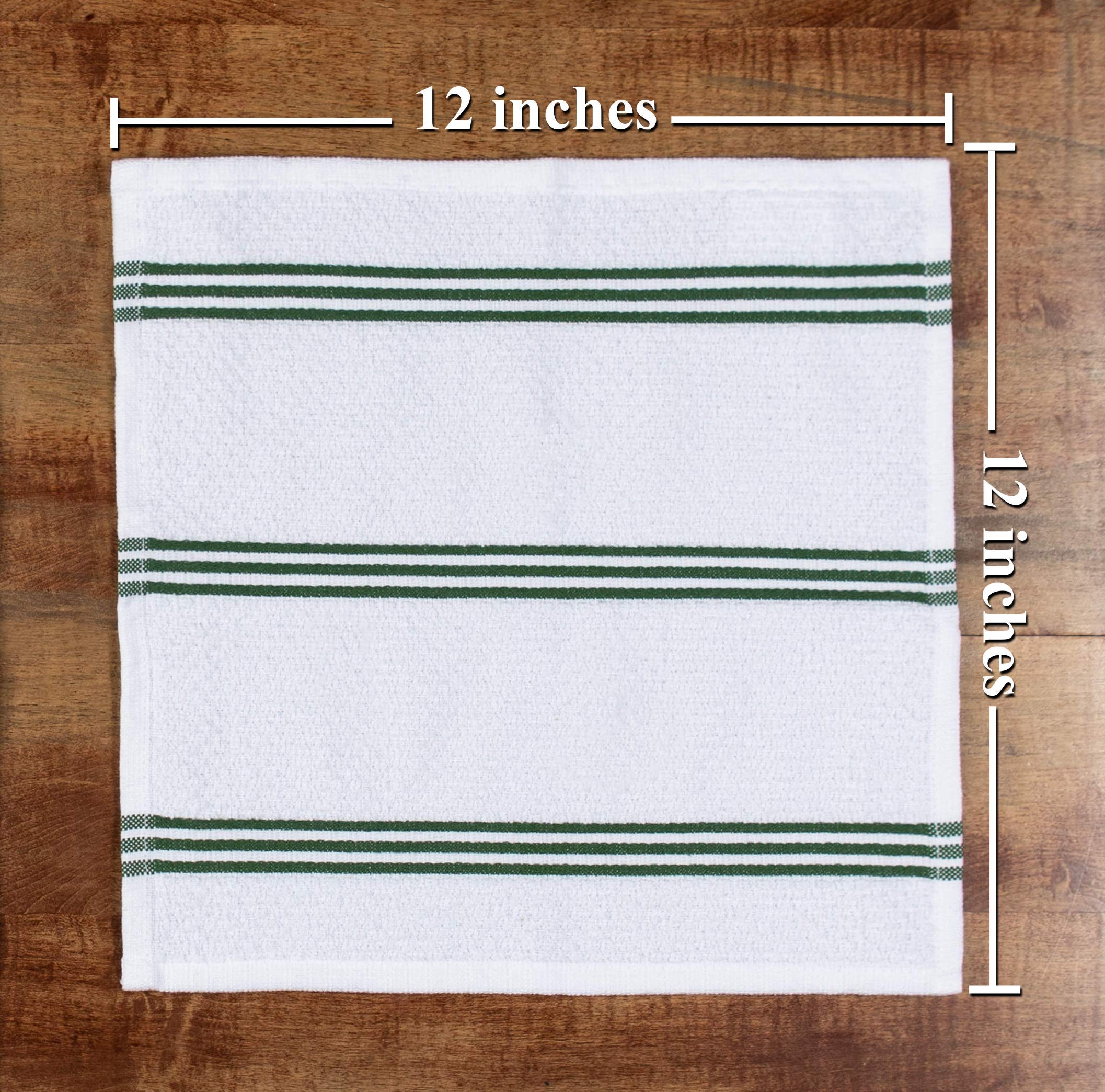 Kitchen Towels Dishcloths 100% Cotton  Set of 8  Dark Green and White Dish Cloth Towels  Tea Towels  Reusable and Absorbent Cleaning Cloths  Oeko-Tex Cotton  12 in x 12 in