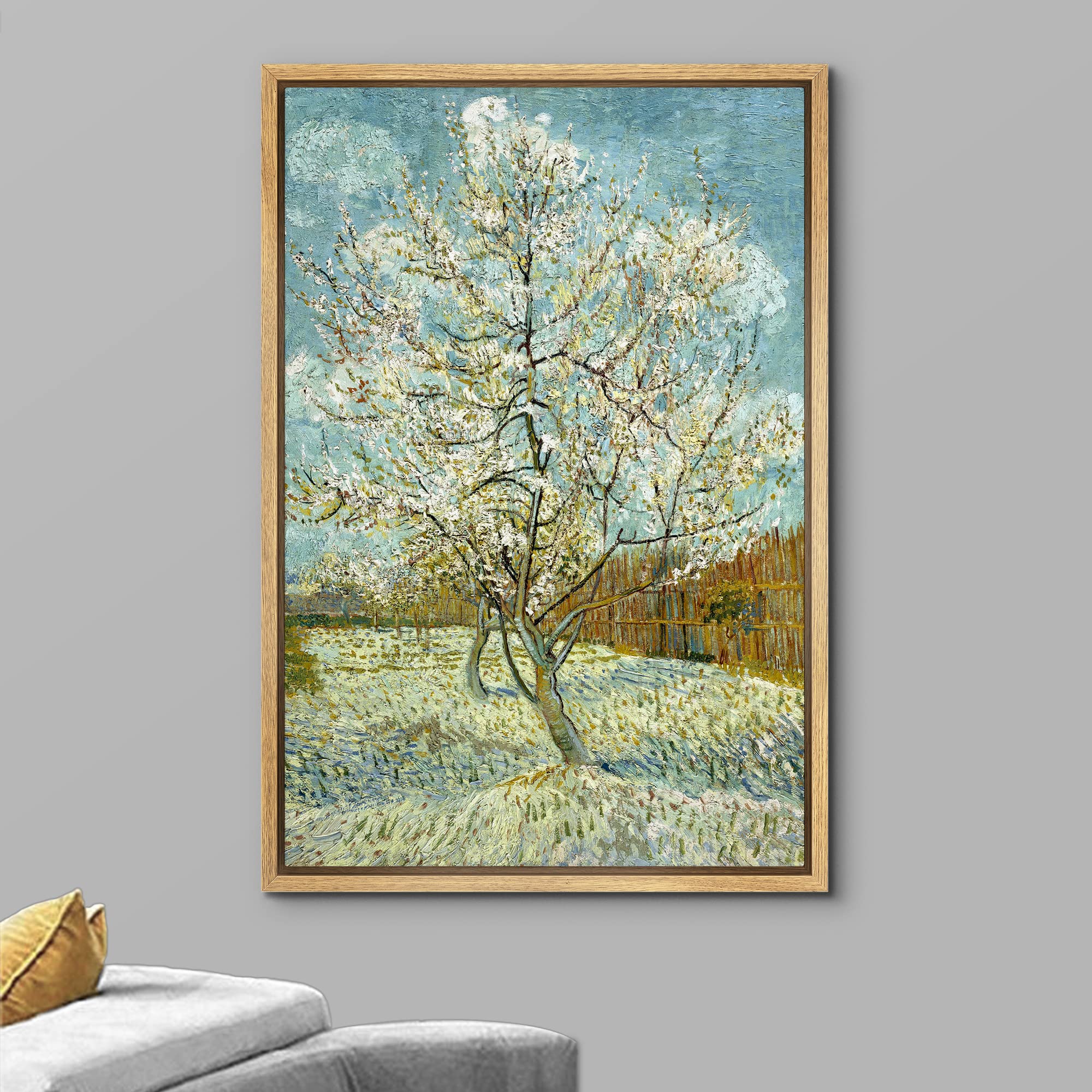 Wall26 The Pink Peach Tree By Vincent Van Gogh - Framed Canvas Print Wall Art Famous Oil Painting Reproduction - 24''X36'' Natur