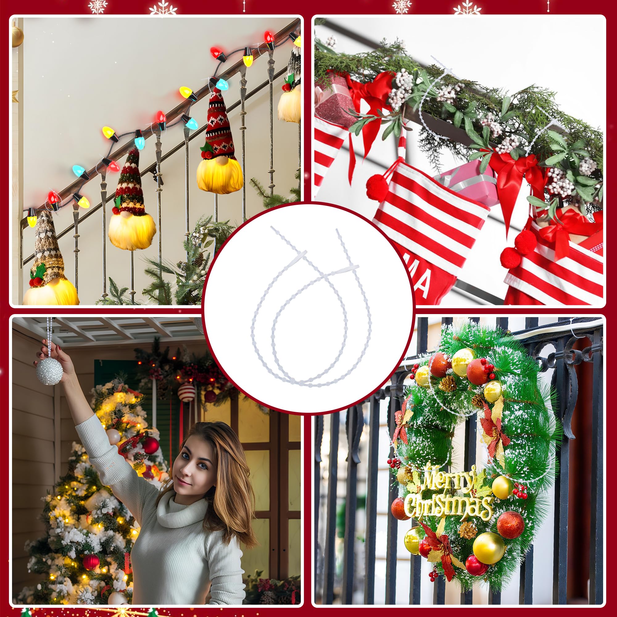 codree 100 Pcs Reusable Christmas Garland Ties, Adjustable Beaded Loop Cable Ties Garland Hanger, Flexible Decorative Hanging Ch