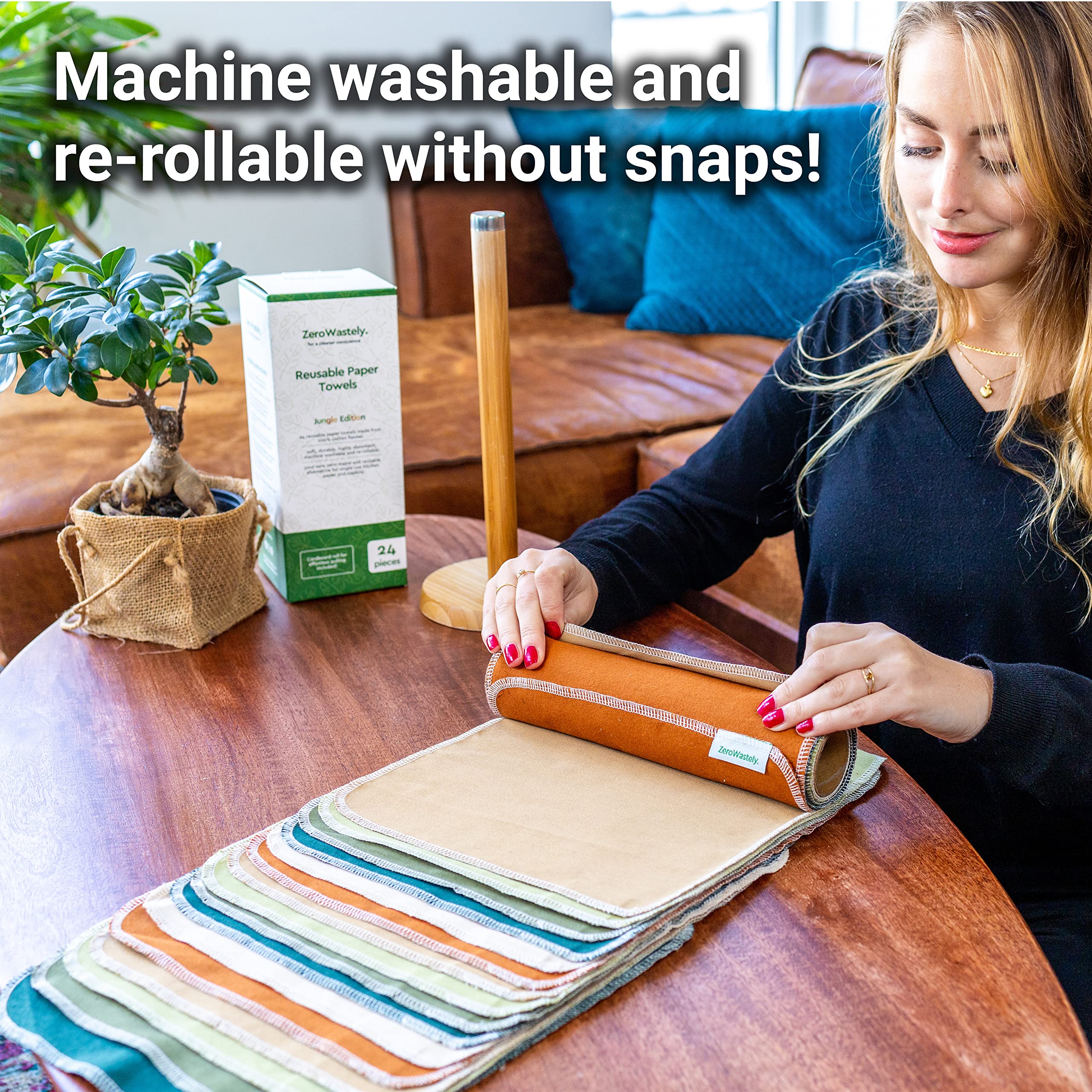 ZeroWastely 24 Reusable Paper Towels - 100% Cotton, Jungle Edition, Washable, Eco-Friendly Dish Towels, Pack of 1