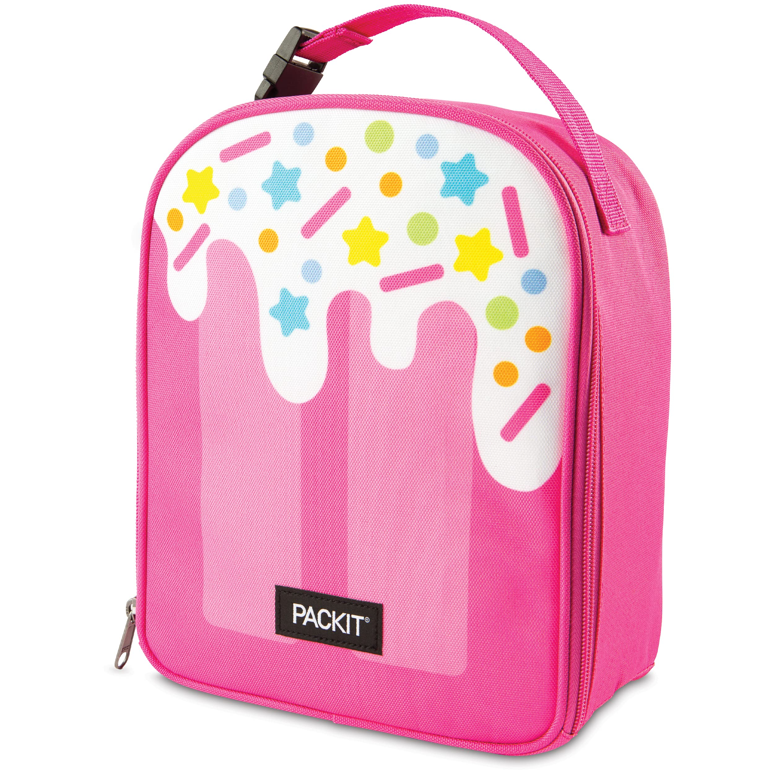 Packit Freezable Playtime Lunch Box, Pink Popsicle, Built With Ecofreeze Technology, Collapsible, Reusable, Zip Closure With Buc