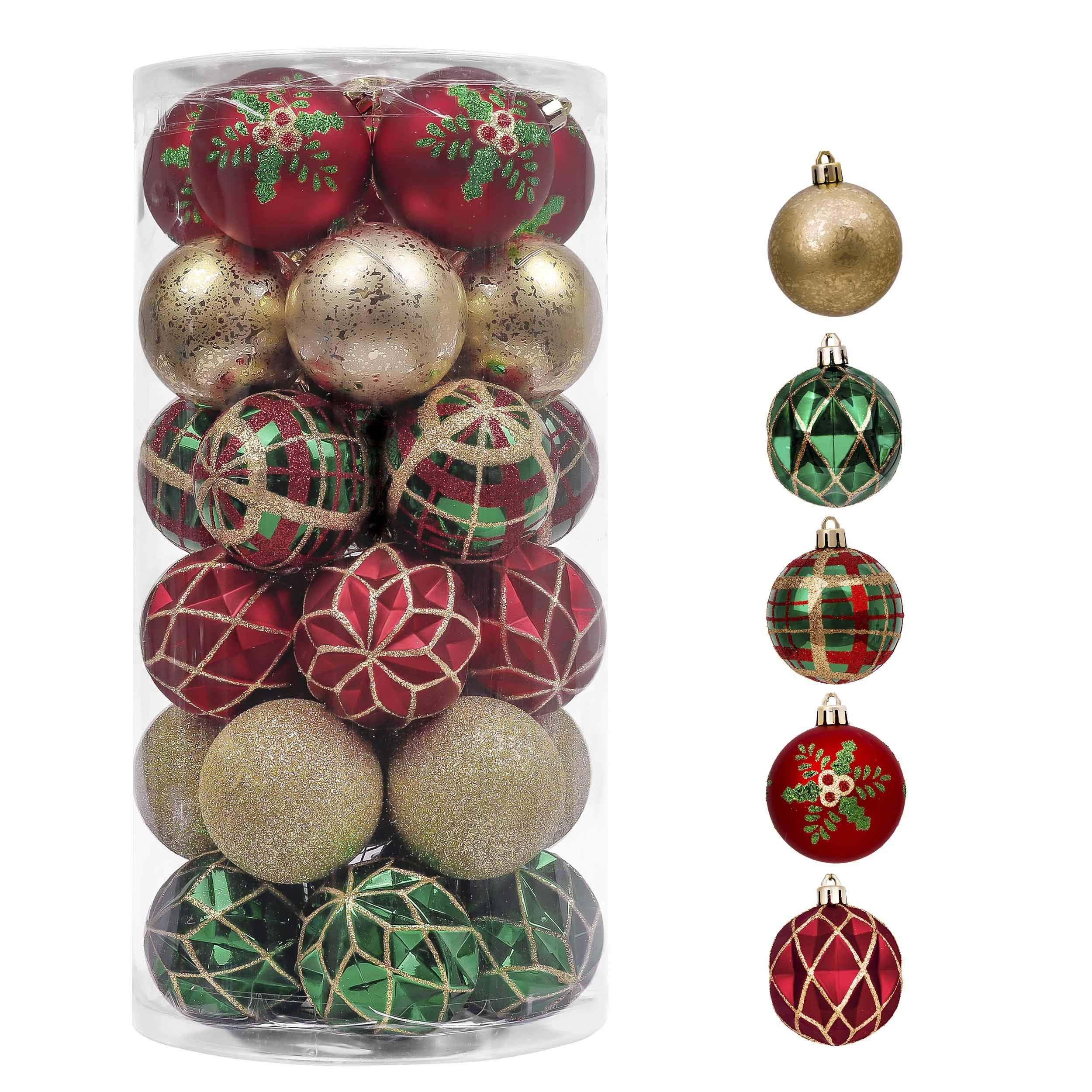 Valery Madelyn Christmas Ornaments Set, 30ct 2.36 Inches Red Green and Gold Shatterproof Christmas Tree Decorations Ball Ornamen