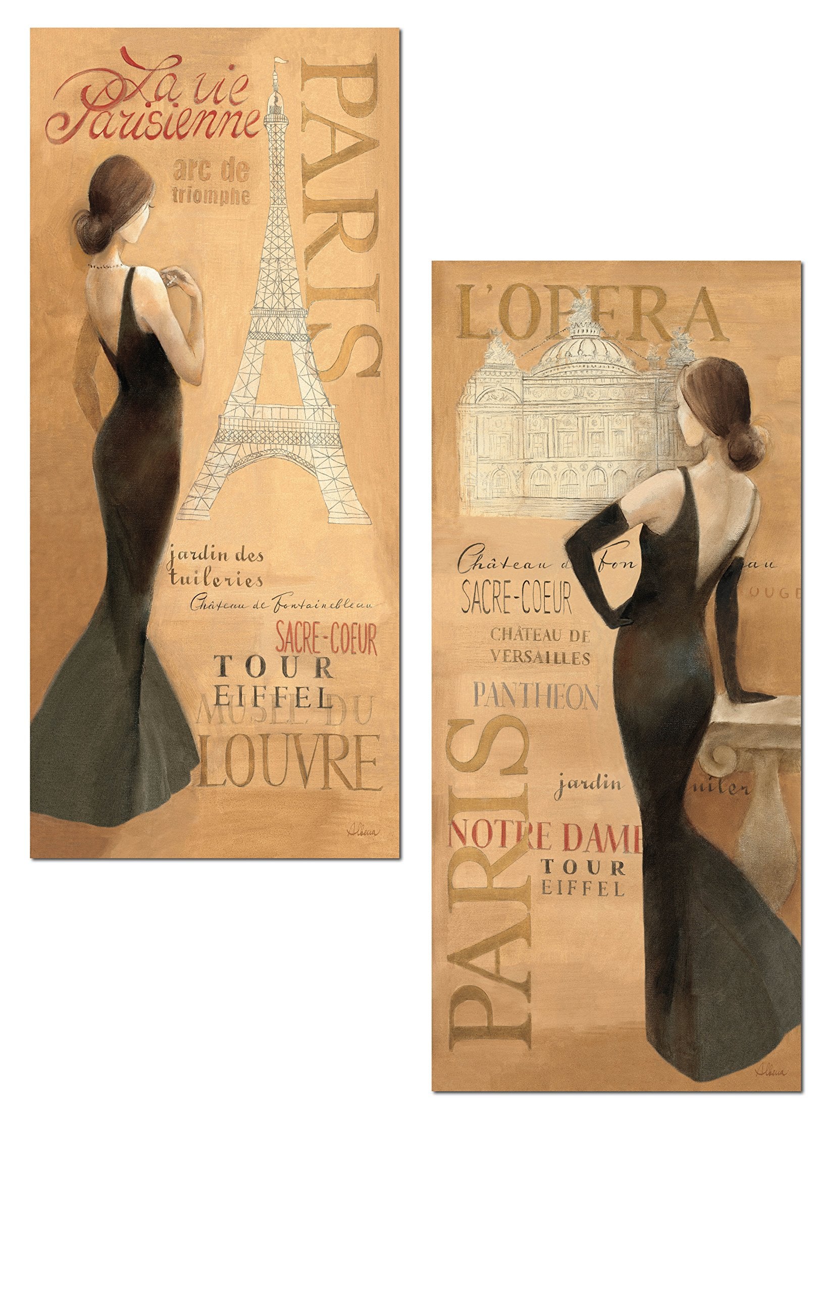 Gango Home Decor Lovely Paris Fashionista Eiffel Tower Panel Prints By Albena Hristova; Two 8X18In Unframed Paper Posters