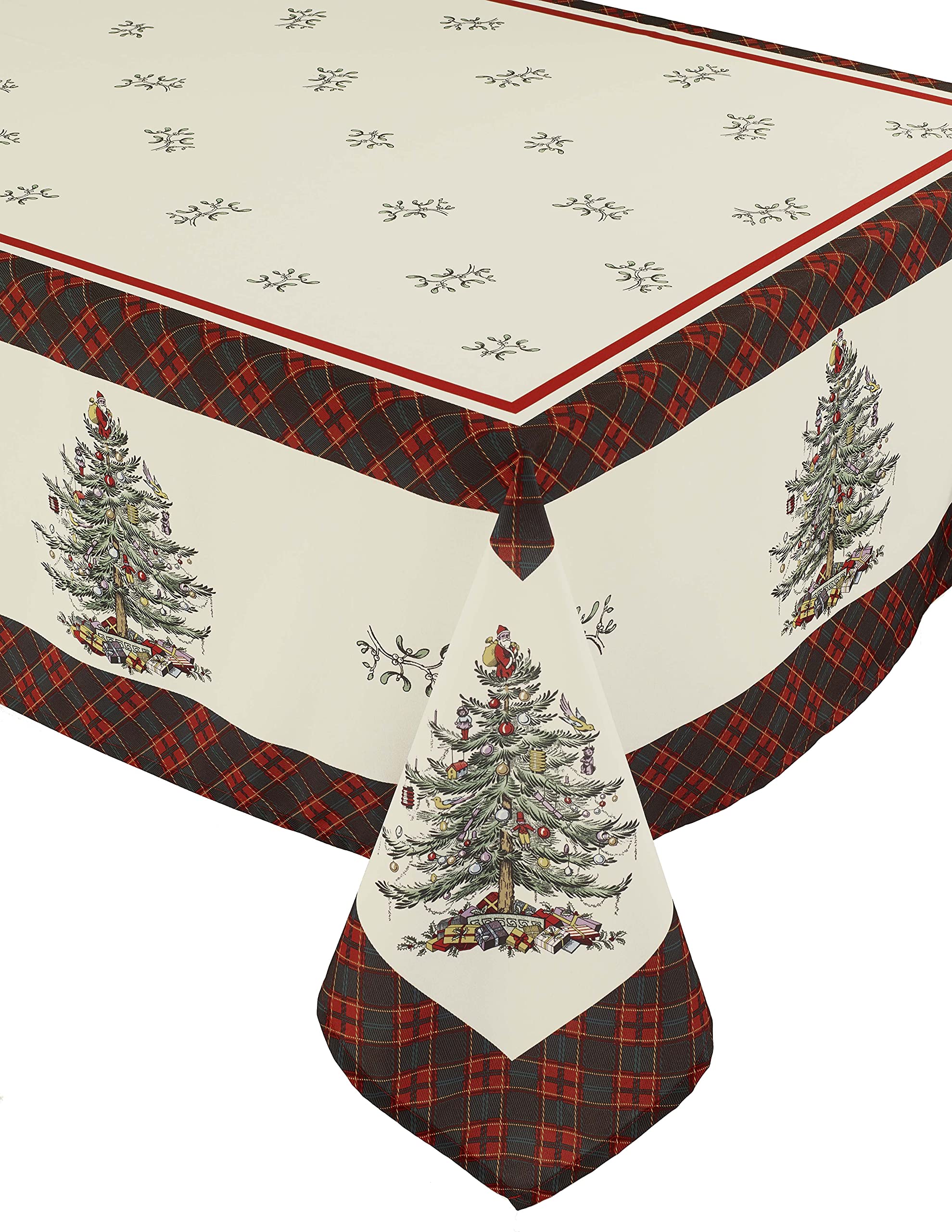 Spode - Fabric Tablecloth, Holiday Home Decor Christmas Tree Tartan Collection, 60'' X 102''