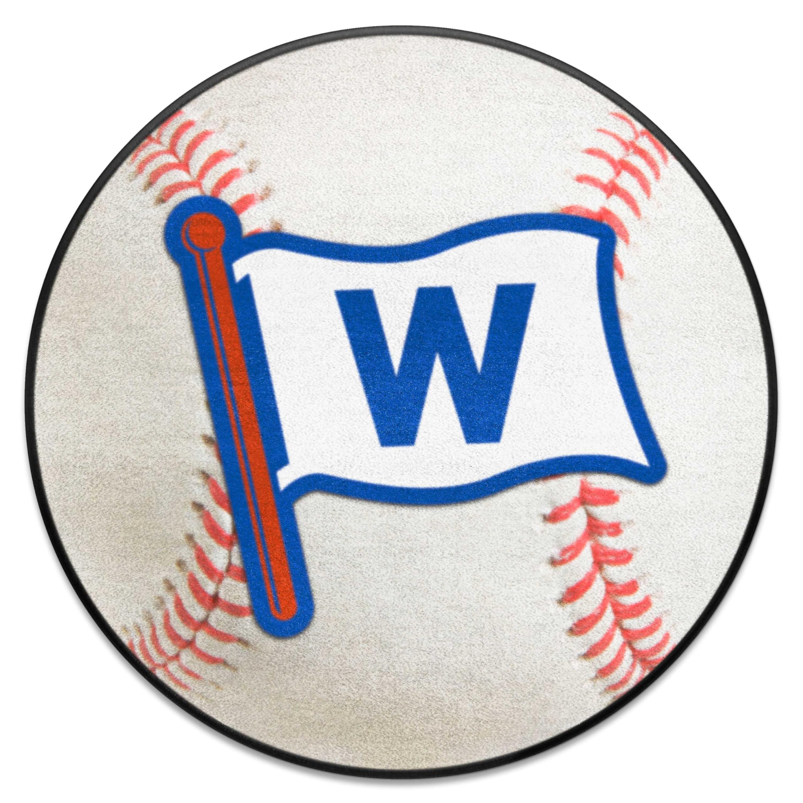 FANMATS 21902 Chicago Cubs Baseball Shaped Accent Rug - 27in. Diameter - W Flag Logo