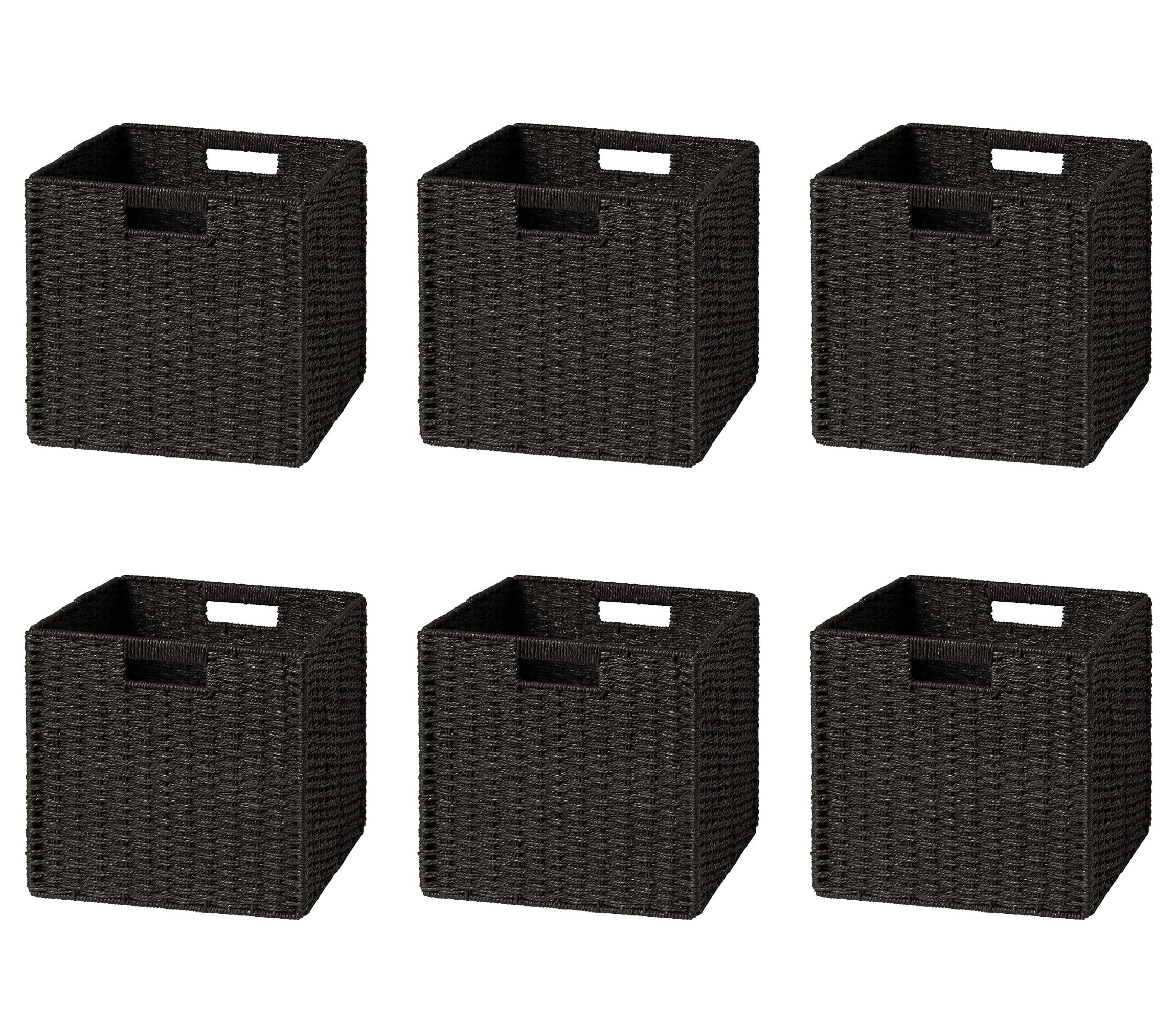 Ubbcare 6 Pack Wicker Basket, 11L  11H  10.5W Inch Woven Paper Rope Storage Baskets For Shelves, Foldable Cube Storage Bin With