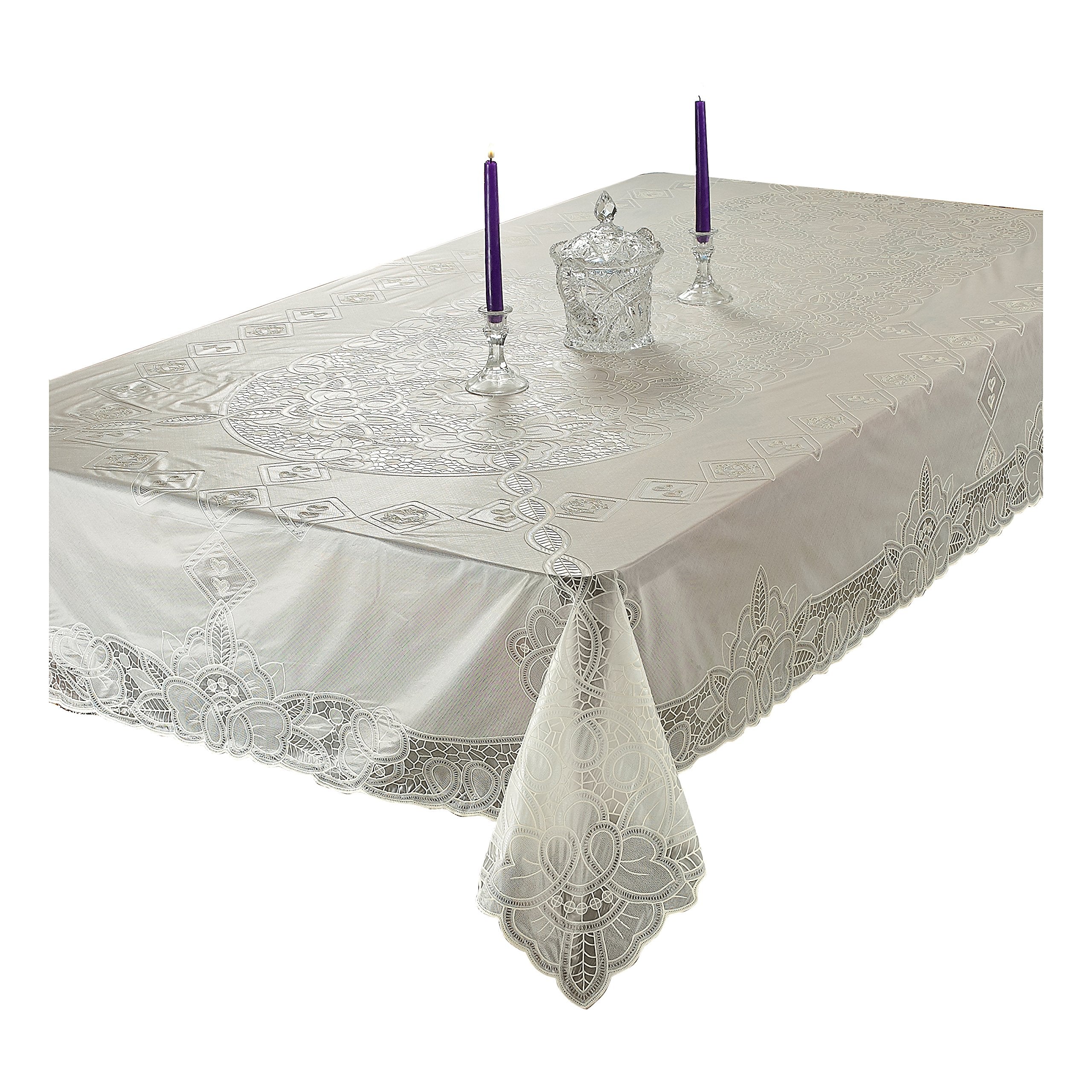 Violet Linen Vinyl Lace Betenburg Design Tablecloth Beige 60'' By 90'' Oblong/Rectangle