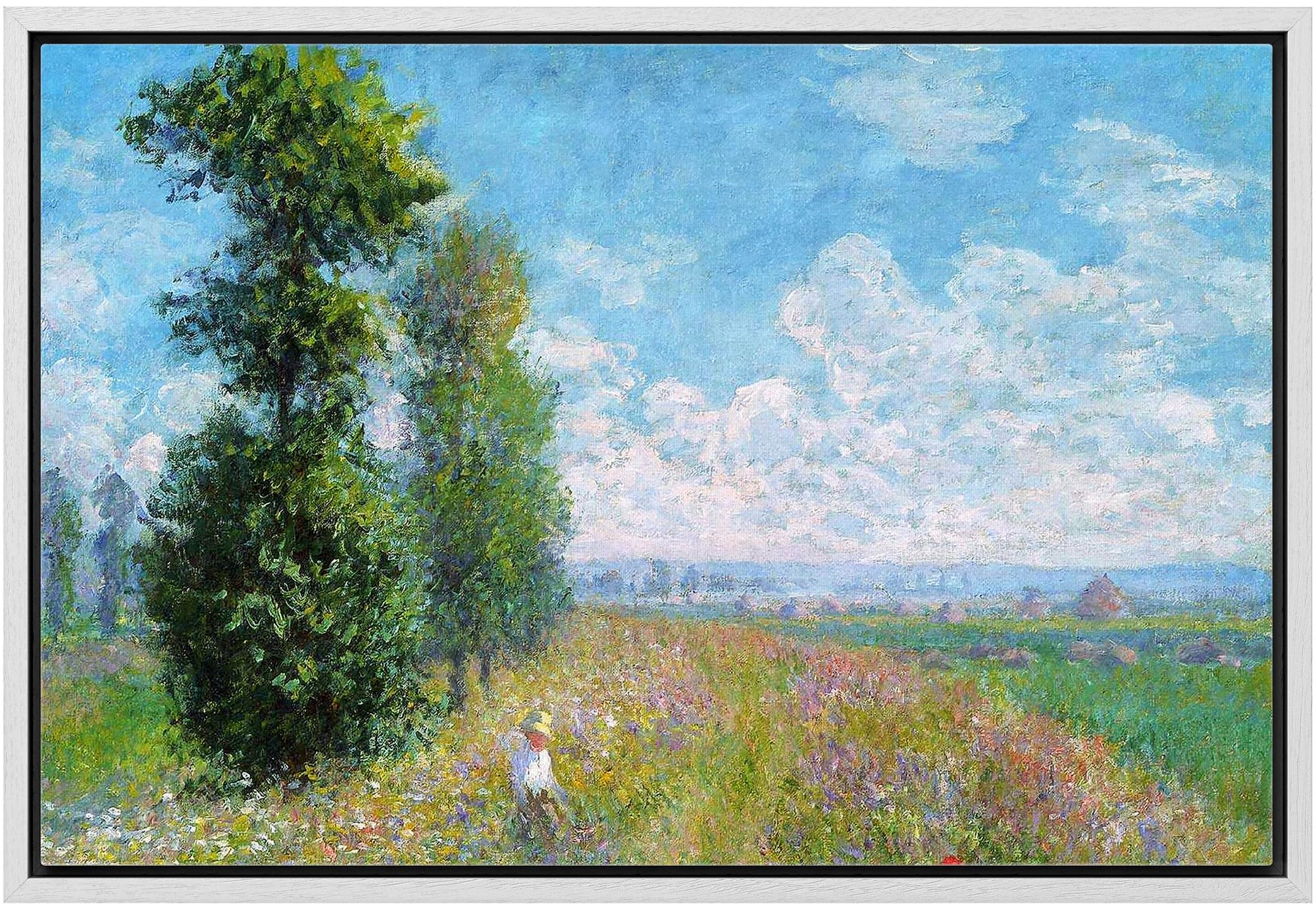 Wall26 Meadow With Poplars By Claude Monet - Impressionist Modern Art - Framed Canvas Art Home Art - 16''X24'' White