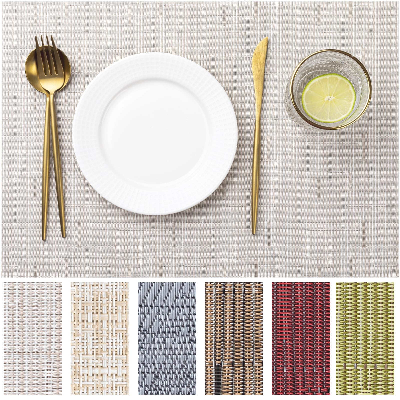 Lexmore Pvc Woven Placemats 4 Pcs Wipeable Indoor/Outdoor Table Mats Washable Vinyl Place Mats For Dining Table, Set Of 4-Pale B