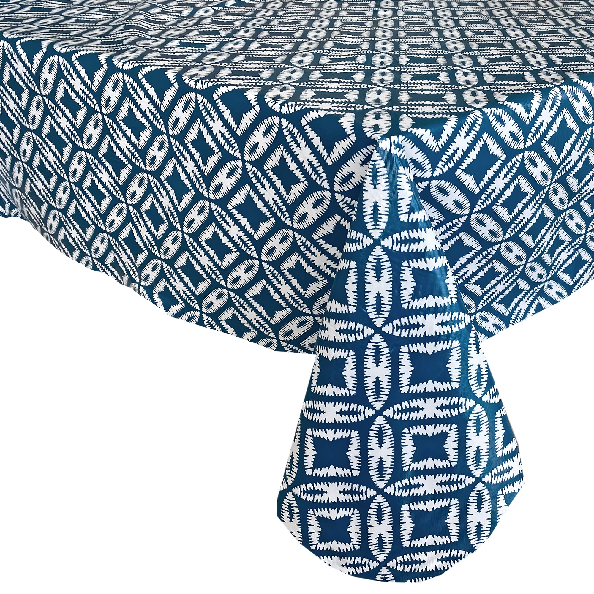Newbridge Ikat Sand Dollar Print Flannel Backed Vinyl Tablecloth, Boho Chic Indoor Outdoor Vinyl Tablecloth With Flannel Backing