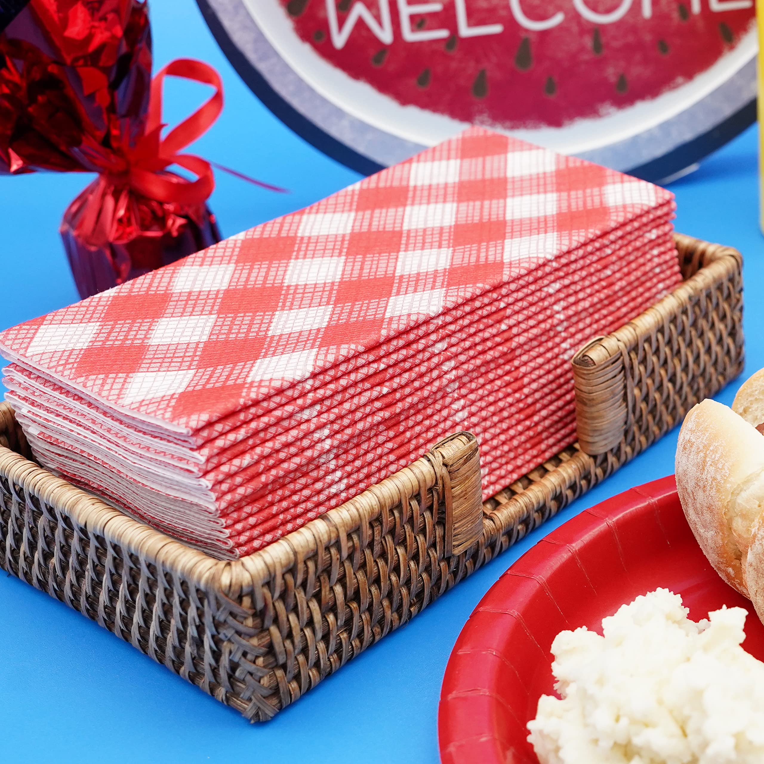 AH AMERICAN HOMESTEAD Gingham Paper Napkins - Checkered Party Napkins - Thick  Absorbent  Disposable Linen-Like Table Dinner Napkins - 15.75'' x 15.75'' Size (Red Gingham  50 Count)