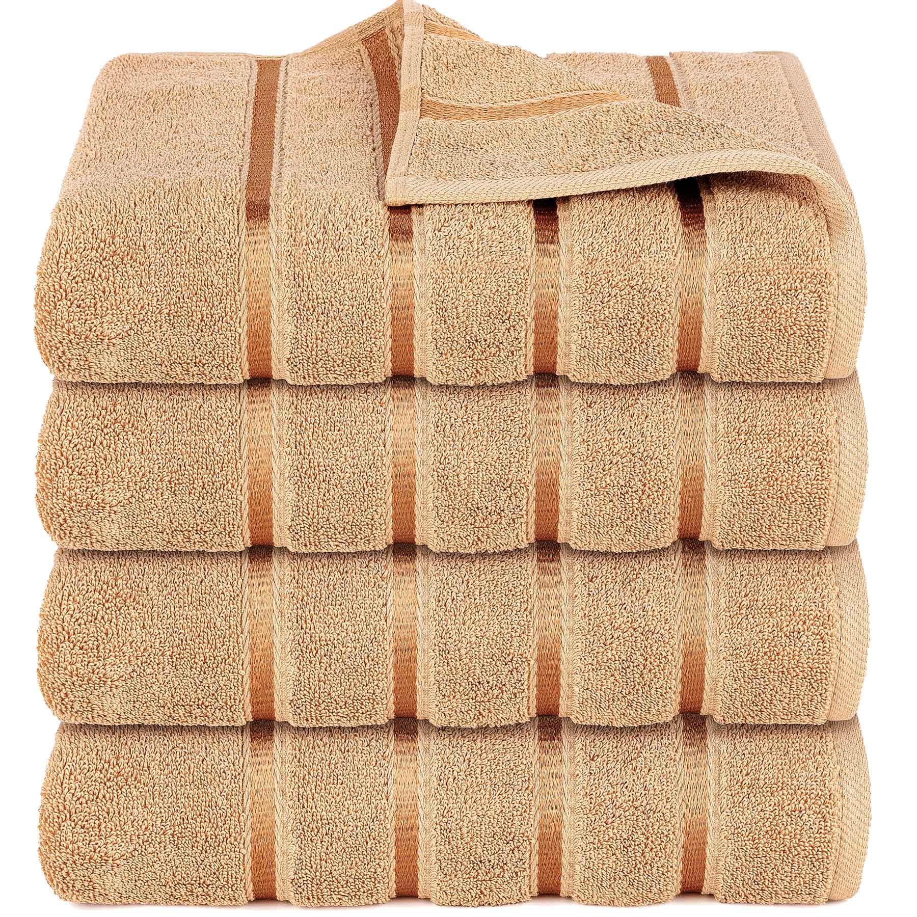 Yraly Luxury Bath Towels Set Of 4-27X54 Inches 600Gsm 100% Cotton Ring Spun - Daily Use Highly Absorbent Viscose Stripe Bath Tow