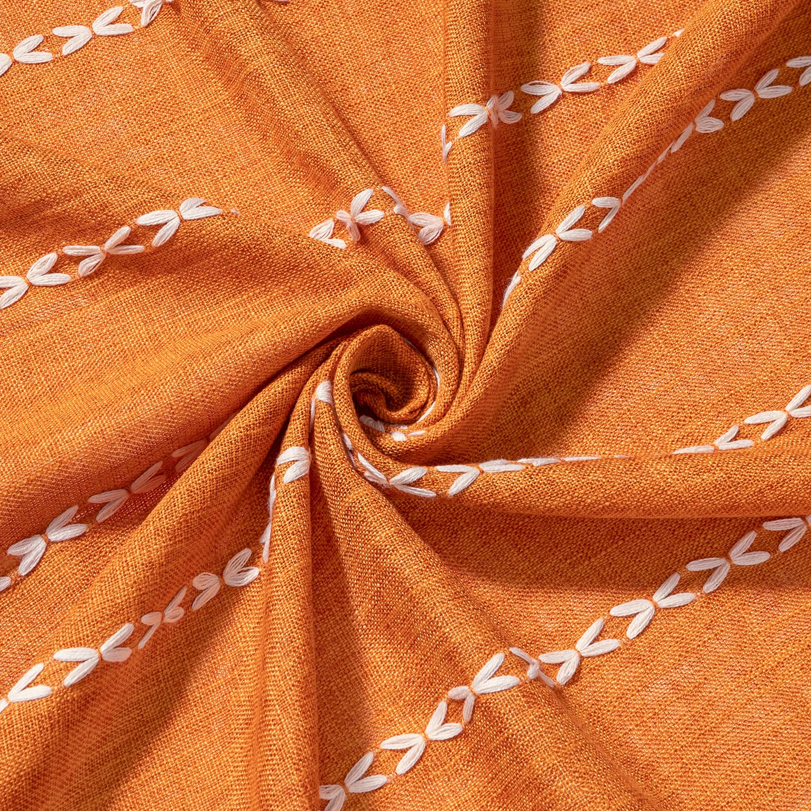 Mitovilla Boho Extra Long Shower Curtain 72 X 84, Orange 84 Inch Xl Cotton Linen Tassel Fabric Shower Curtain Set With Hooks For