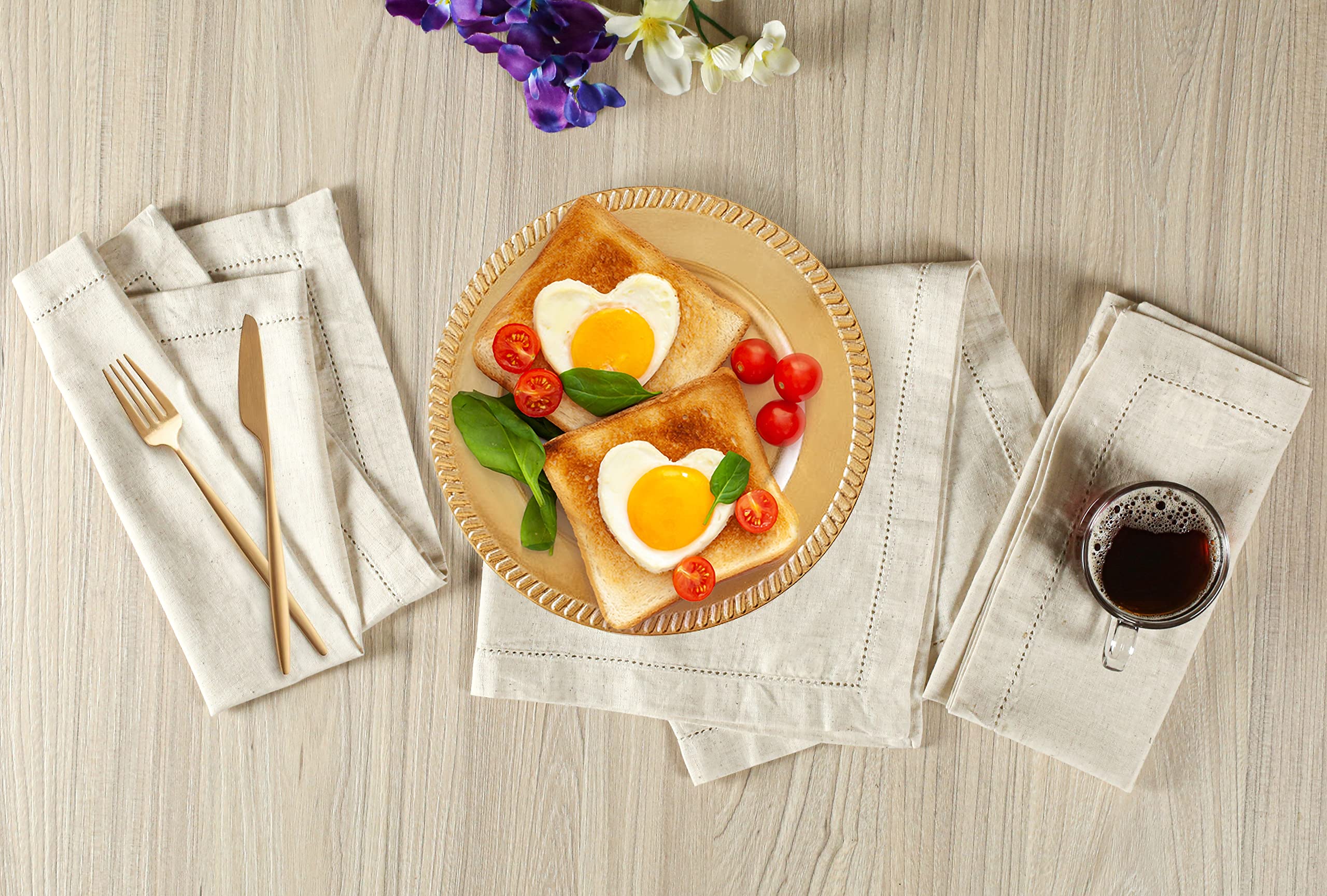 12-Pack Hemstitched Dinner Napkins Oversized 20X20 - Flax-Cotton Fabric Tailored With Mitered Corner - Ideal For Events And Regu