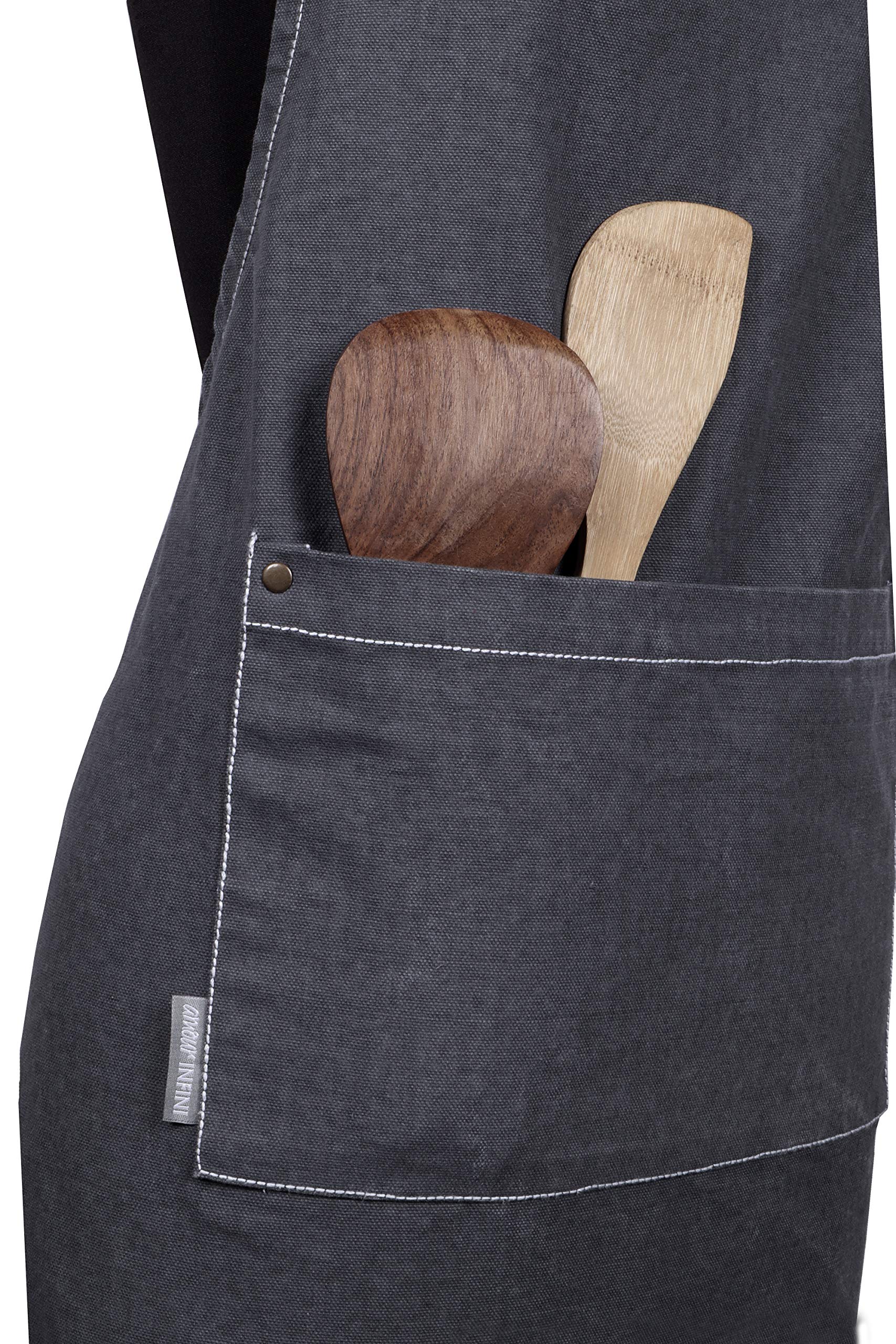Amour Infini Cotton Solid Aprons For Women With Pocket, Adjustable Strap And Waist Ties Washed Chef Aprons For Cooking, Baking A